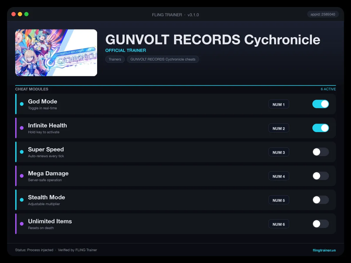 GUNVOLT RECORDS Cychronicle Trainer interface