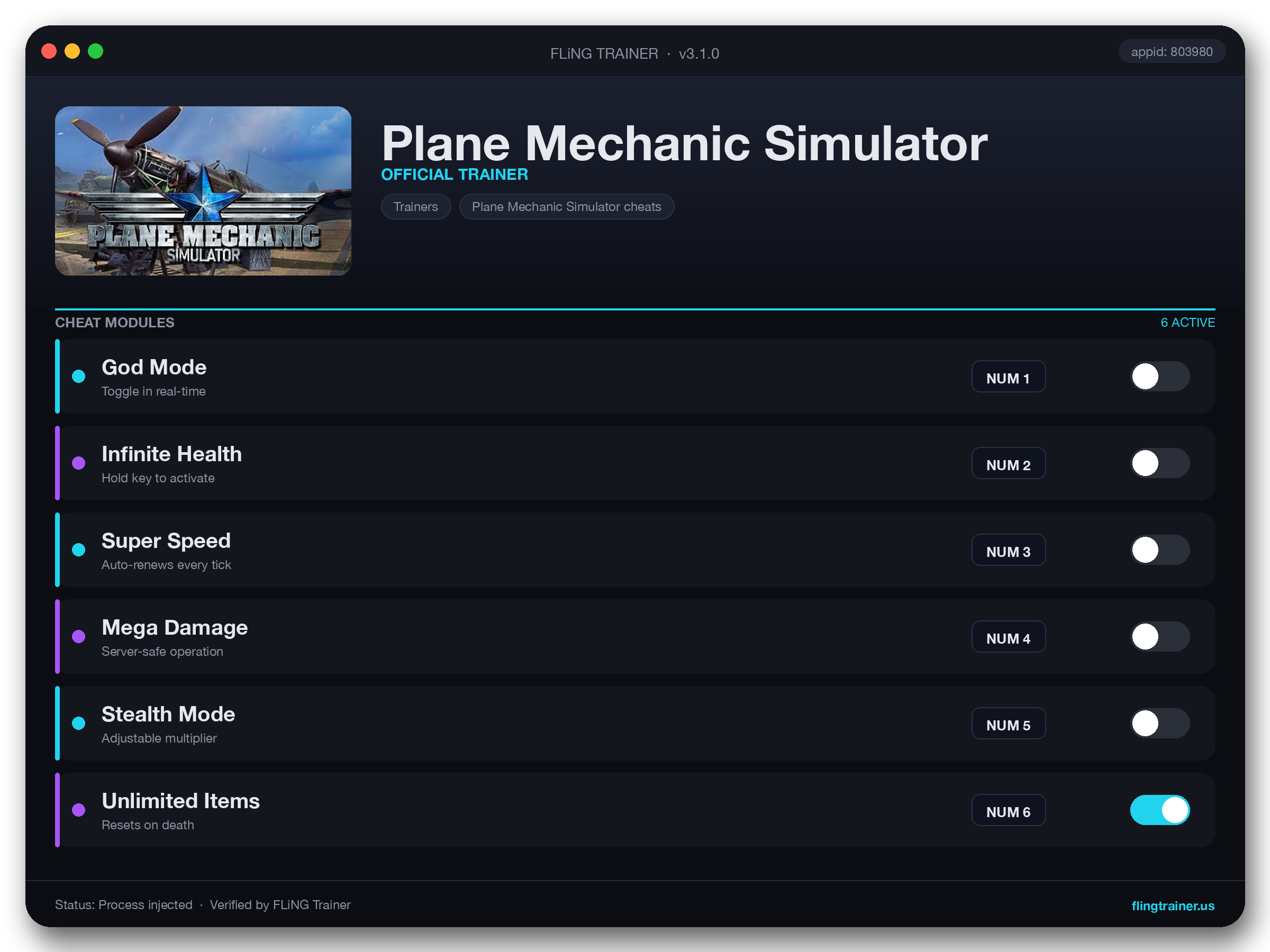 Plane Mechanic Simulator Trainer interface