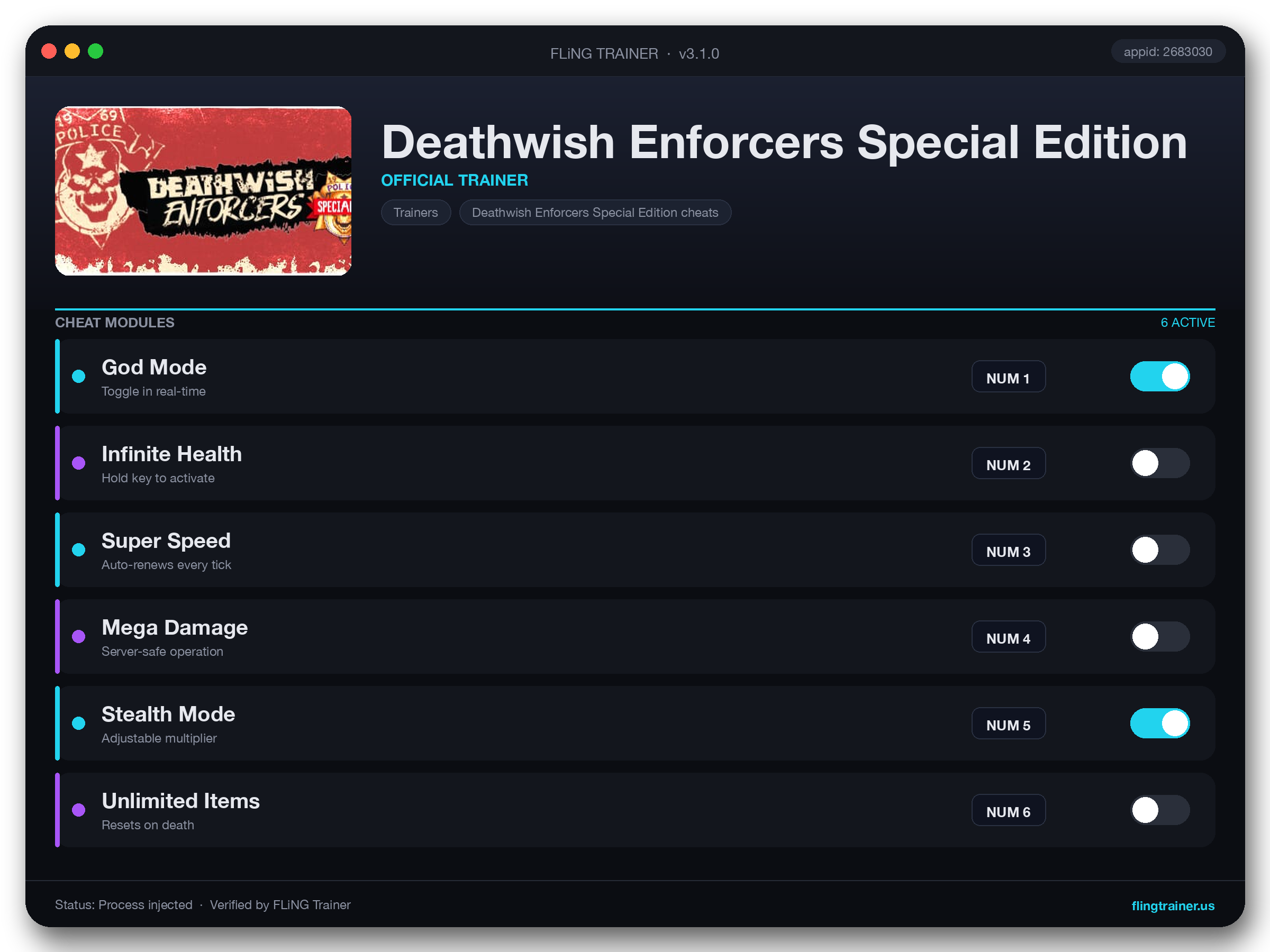 Deathwish Enforcers Special Edition Trainer interface