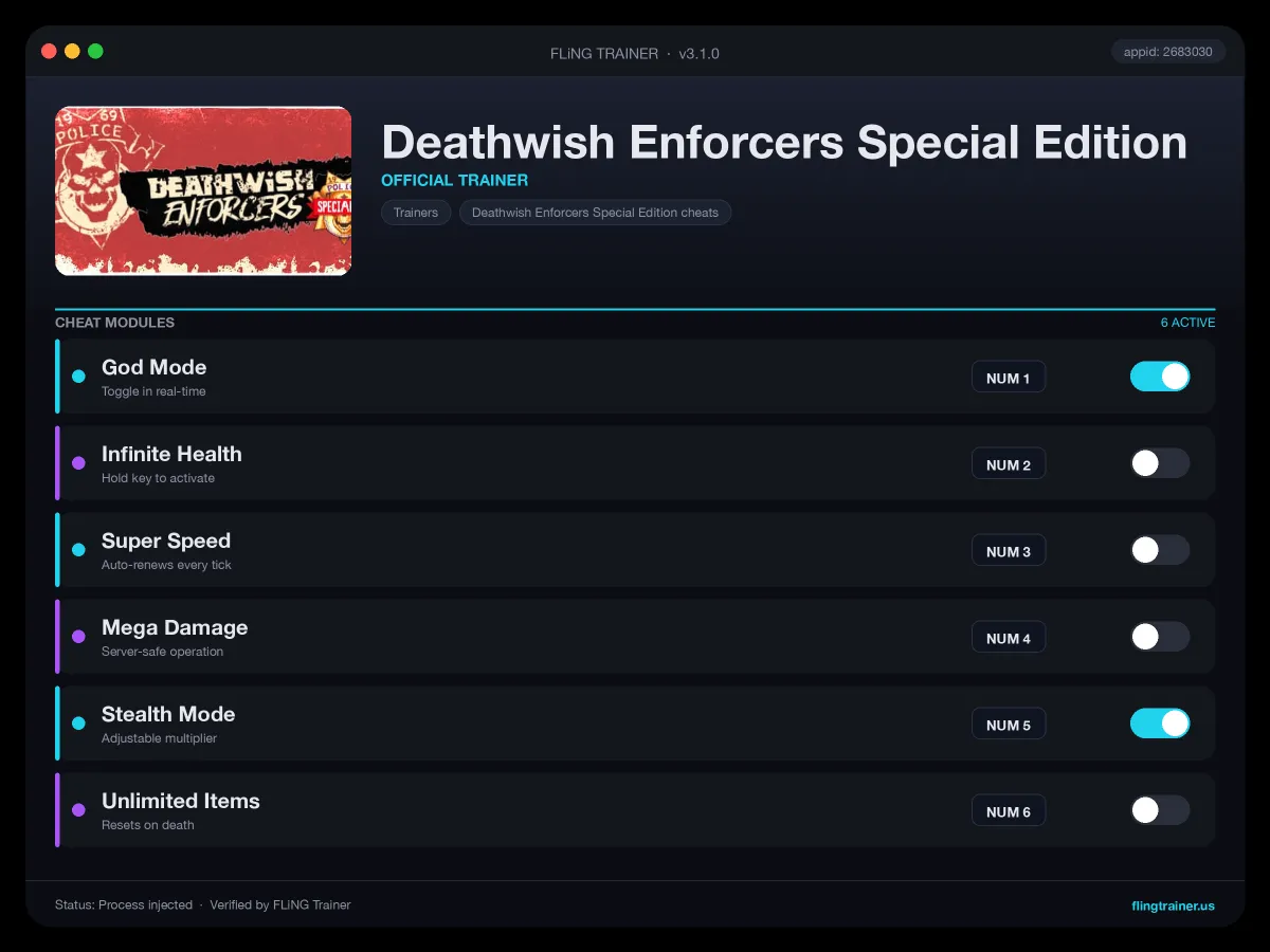 Deathwish Enforcers Special Edition Trainer interface