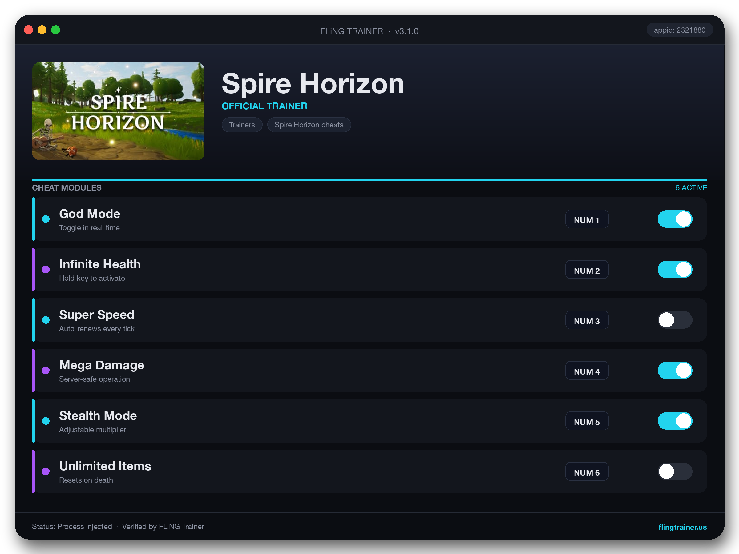 Spire Horizon Trainer interface