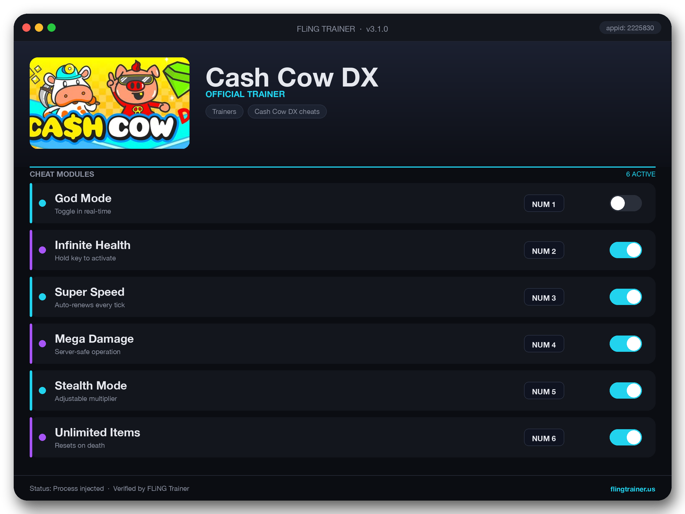 Cash Cow DX Trainer interface