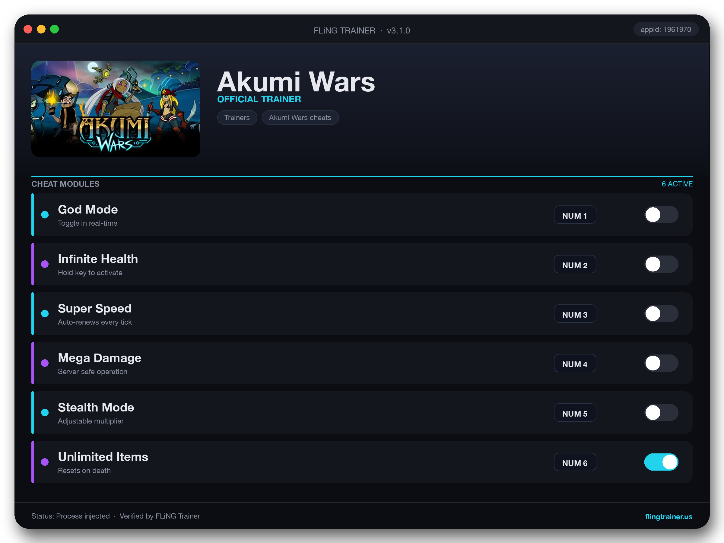 Akumi Wars Trainer interface