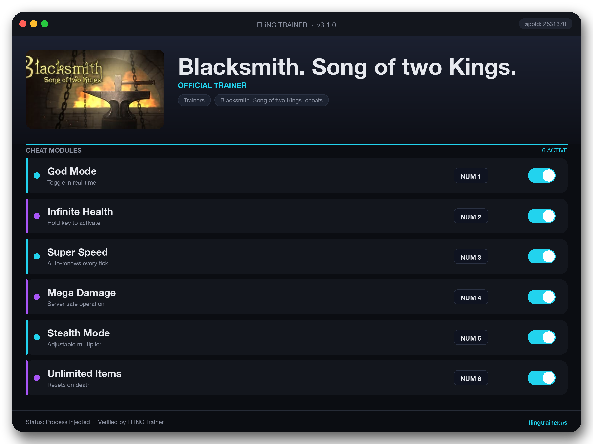 Blacksmith. Song of two Kings. Trainer interface