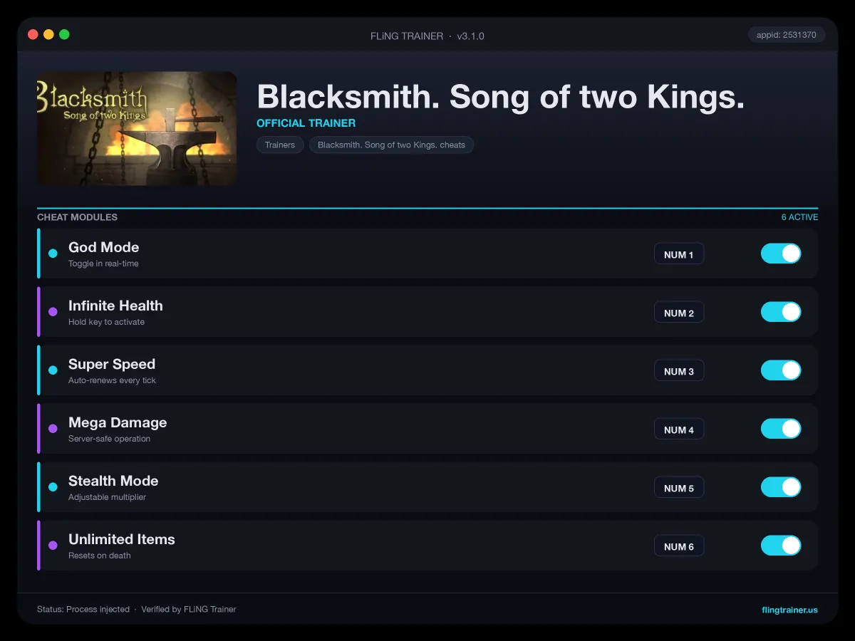 Blacksmith. Song of two Kings. Trainer interface