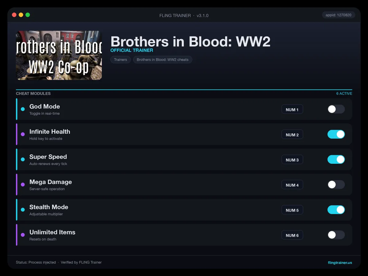 Brothers in Blood: WW2 Trainer interface
