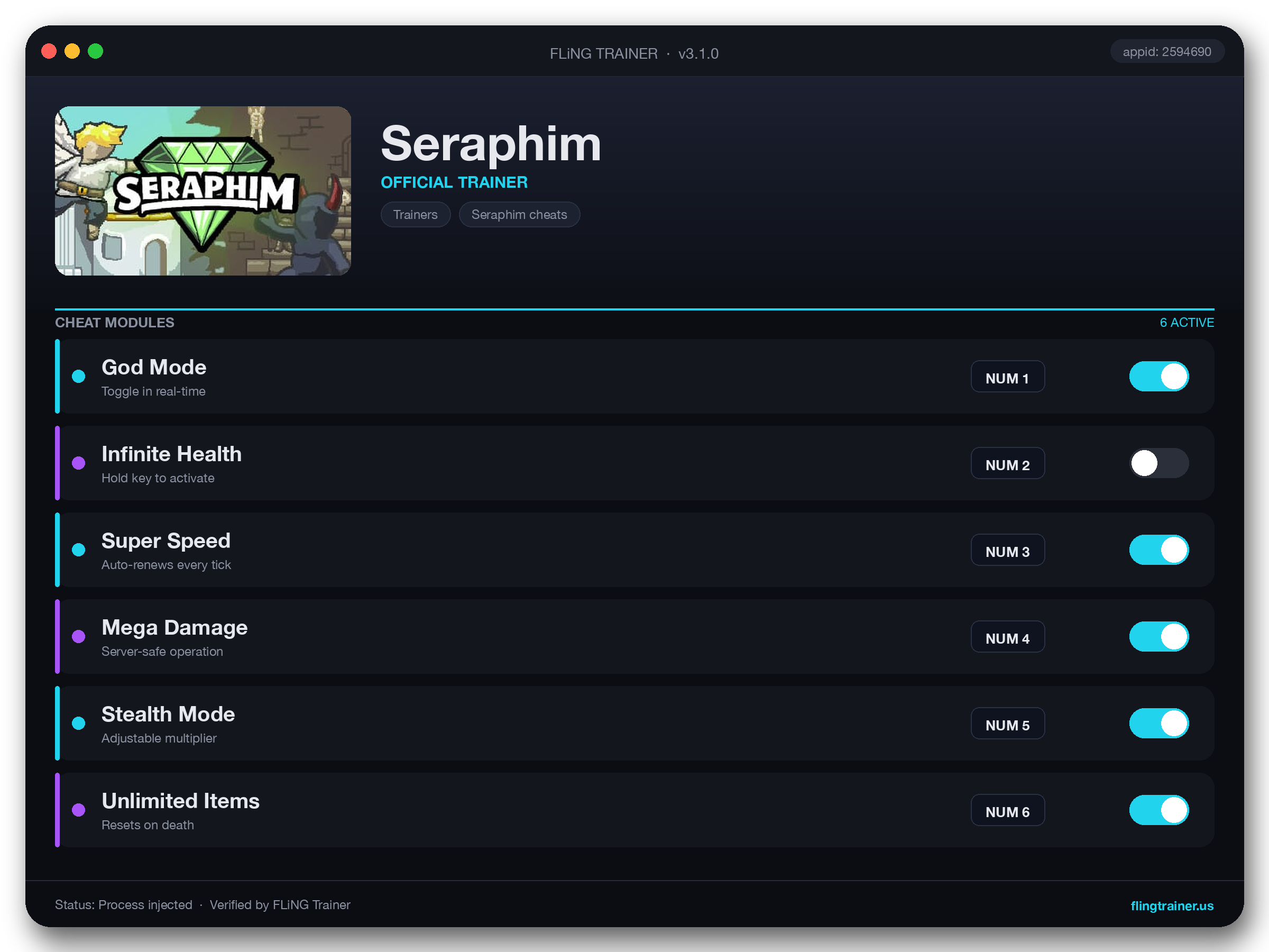 Seraphim Trainer interface