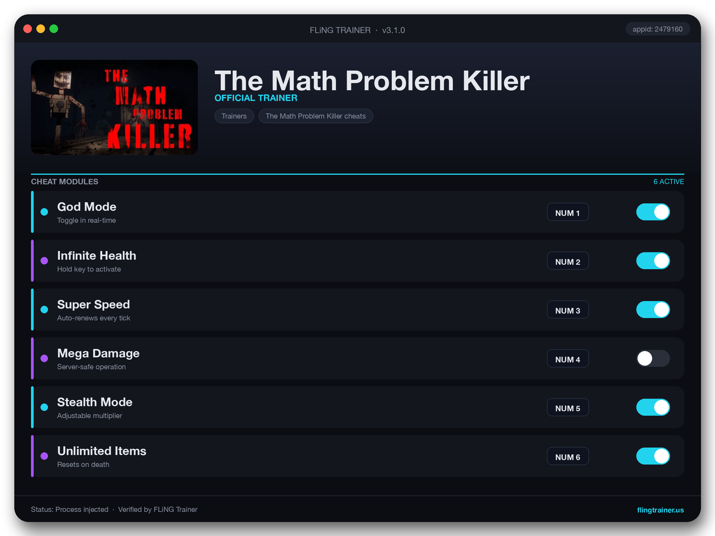 The Math Problem Killer Trainer interface