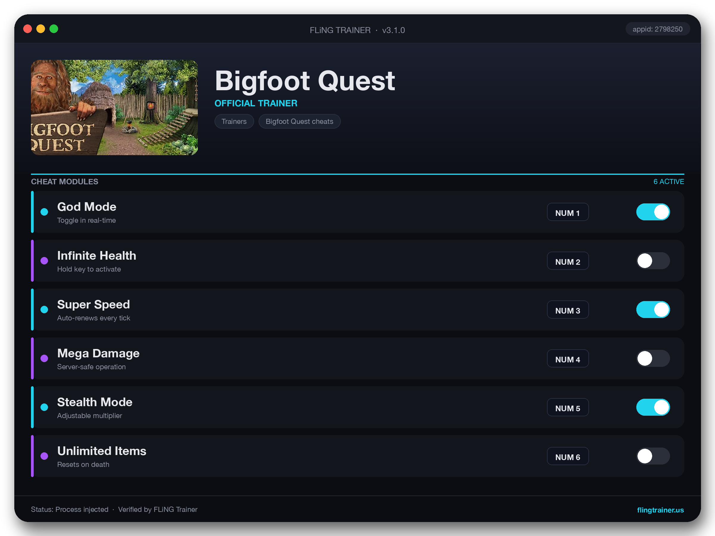 Bigfoot Quest Trainer interface