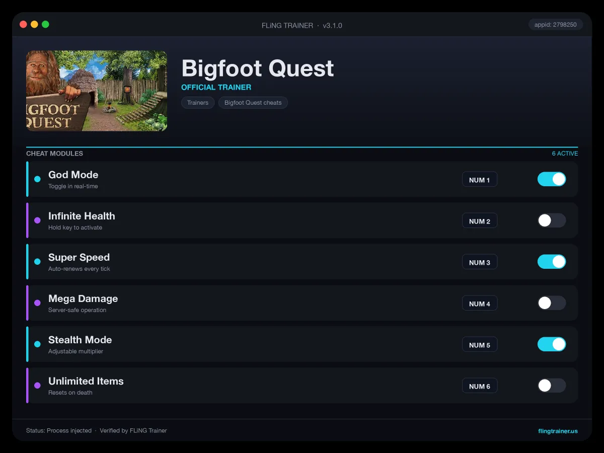 Bigfoot Quest Trainer interface