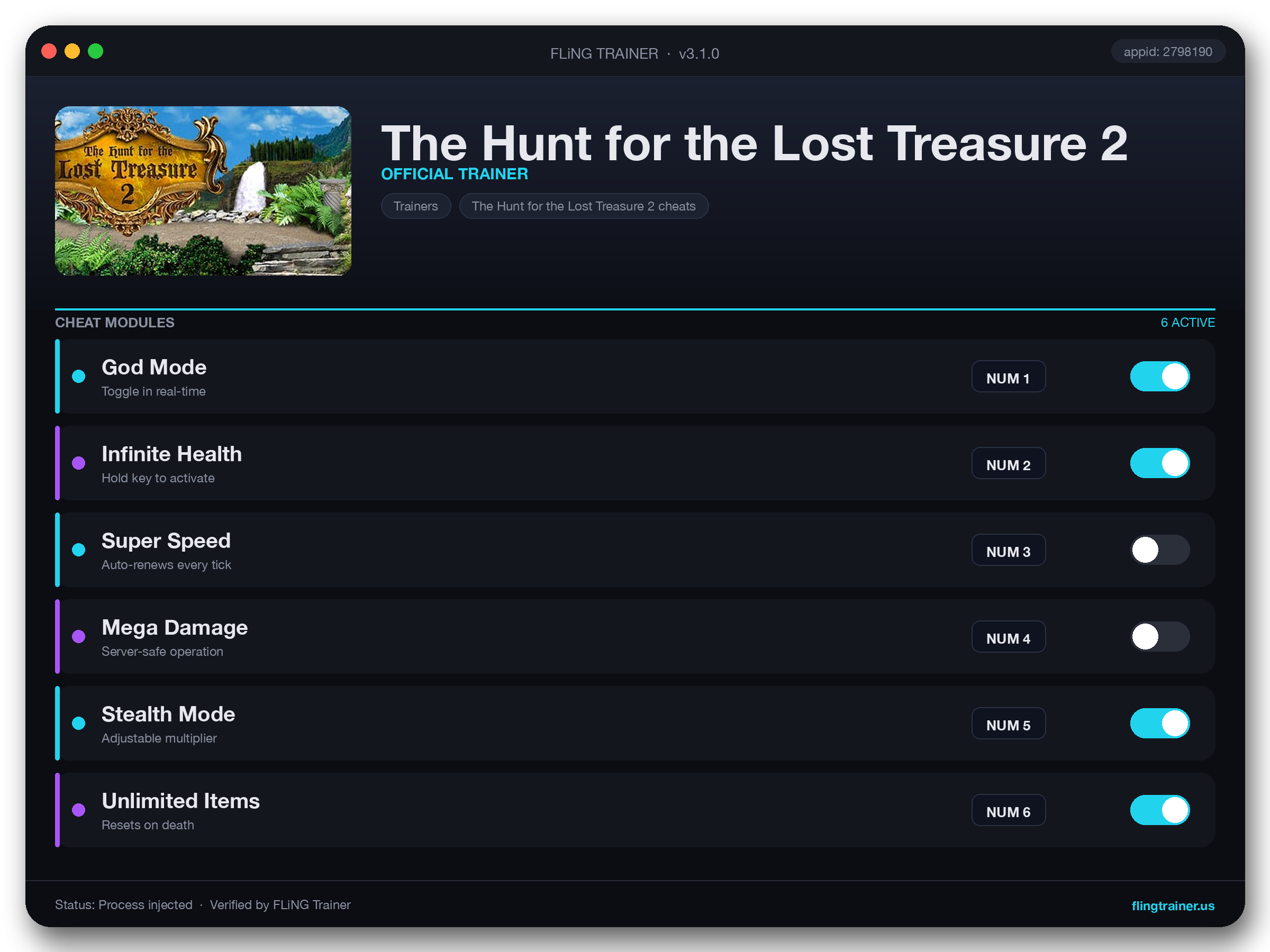 The Hunt for the Lost Treasure 2 Trainer interface