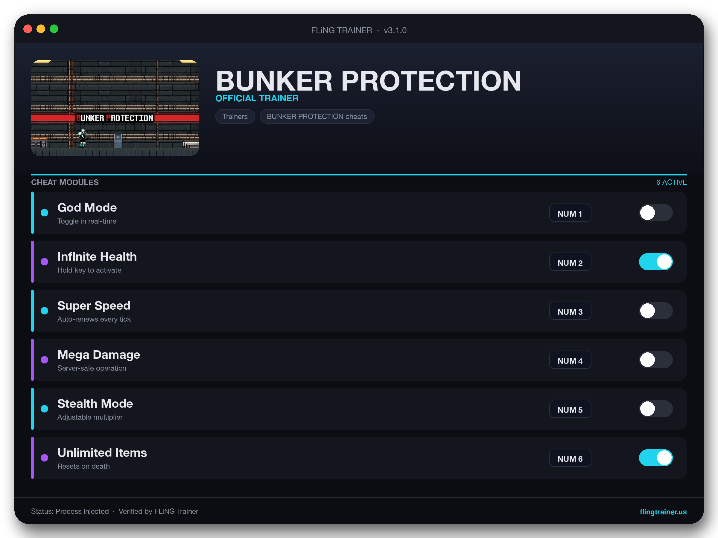 BUNKER PROTECTION Trainer interface