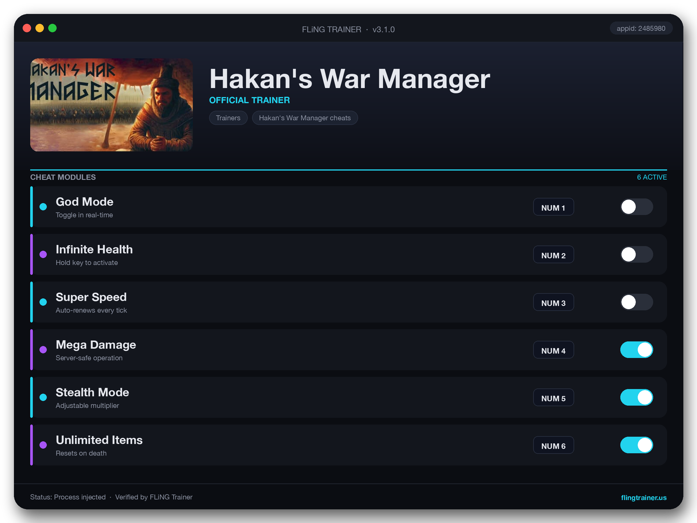 Hakan's War Manager Trainer interface