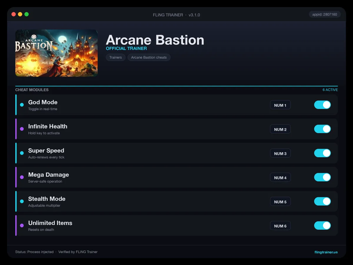 Arcane Bastion Trainer interface