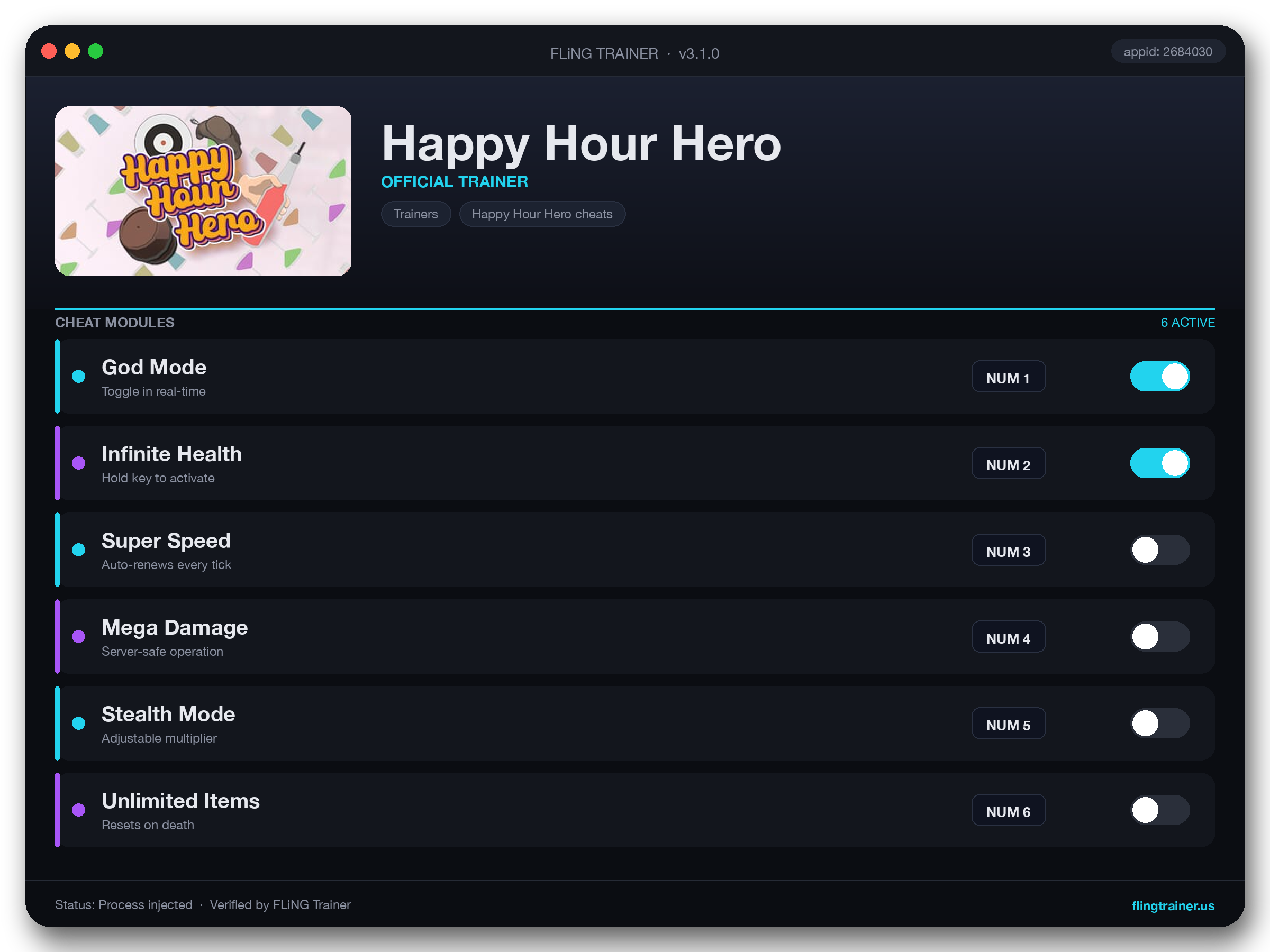 Happy Hour Hero Trainer interface