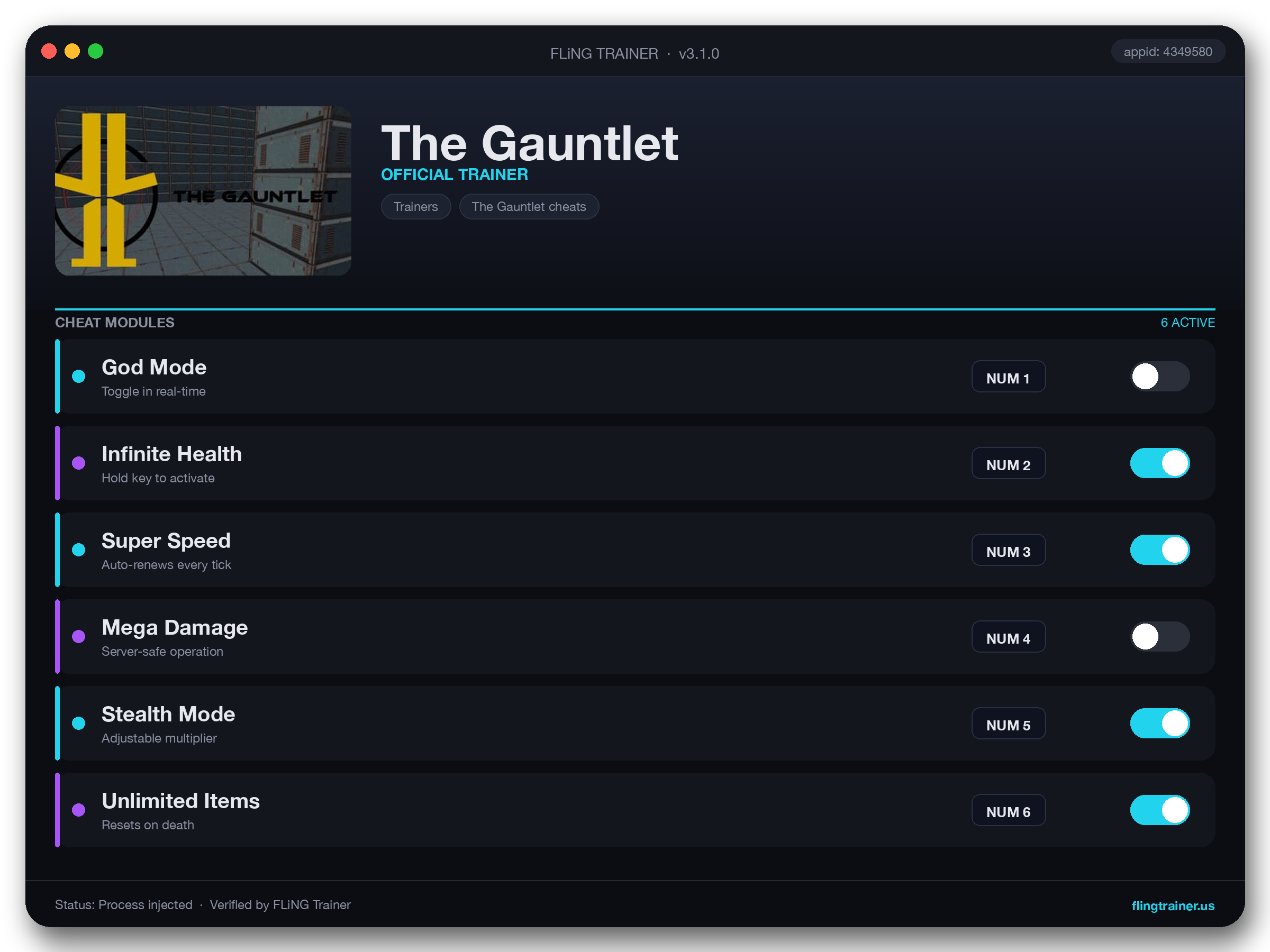 The Gauntlet Trainer interface