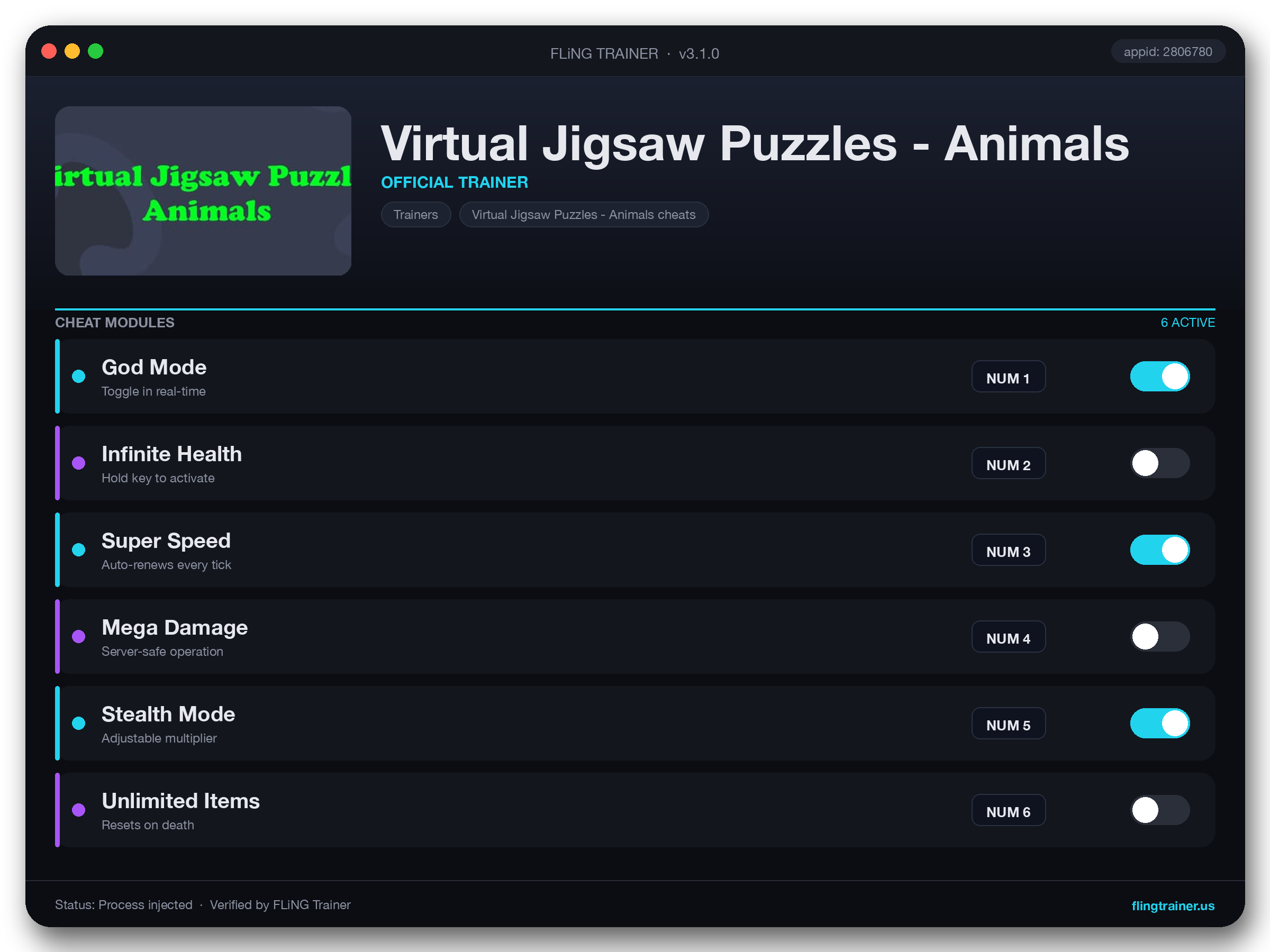 Virtual Jigsaw Puzzles - Animals Trainer interface