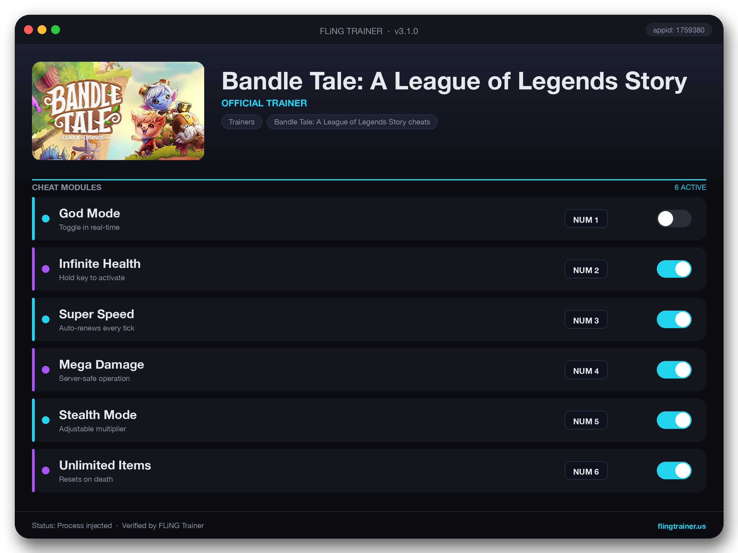 Bandle Tale: A League of Legends Story Trainer interface