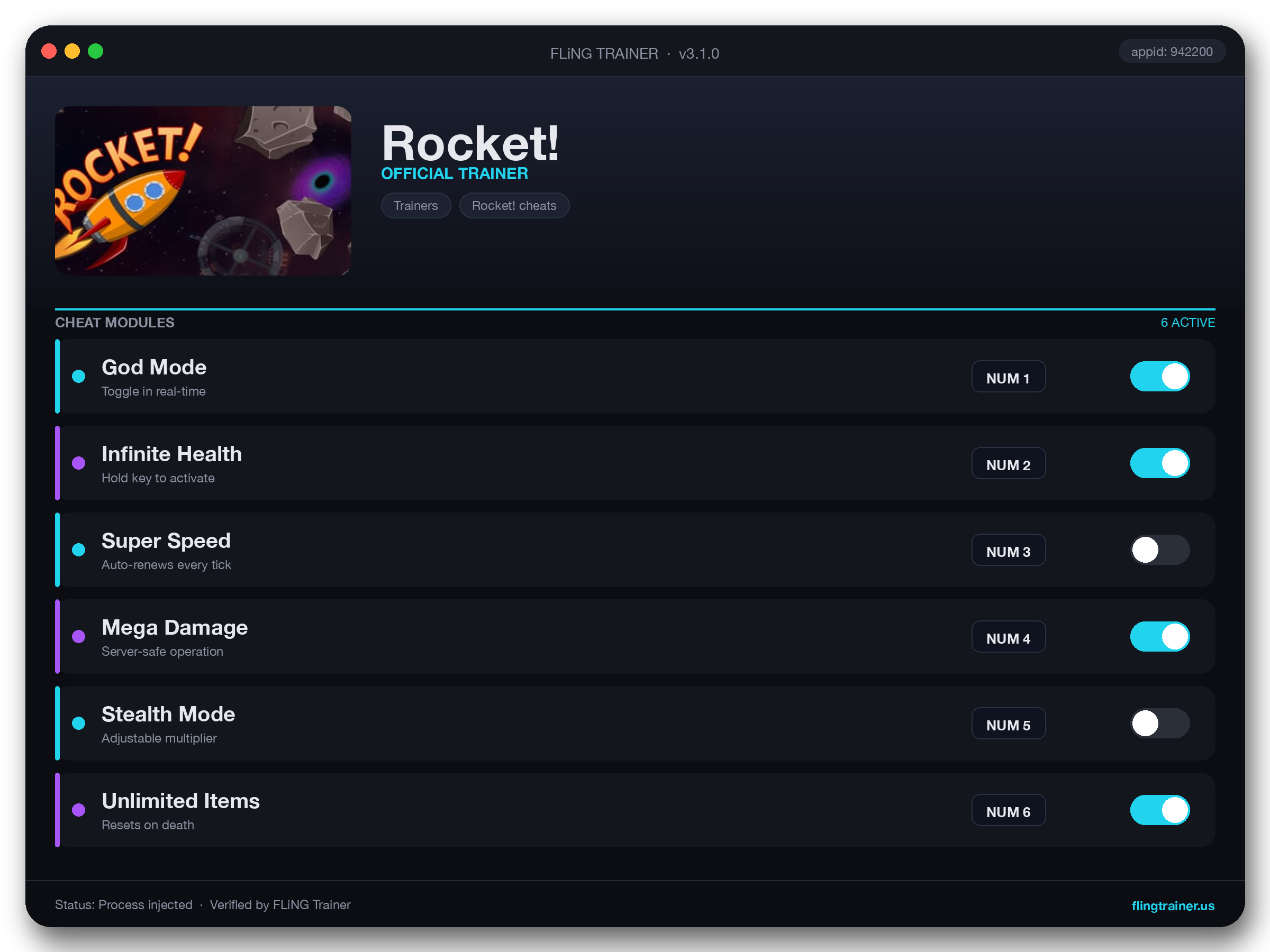 Rocket! Trainer interface