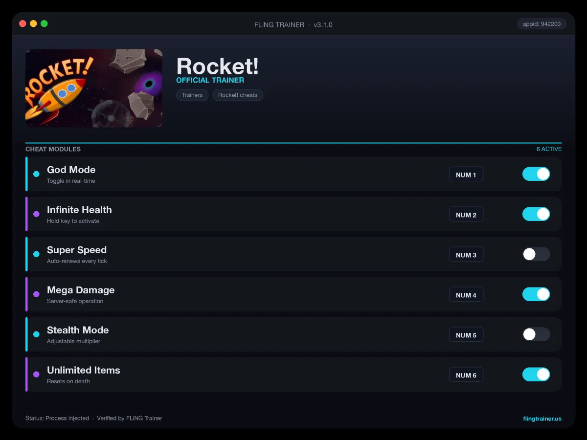Rocket! Trainer interface