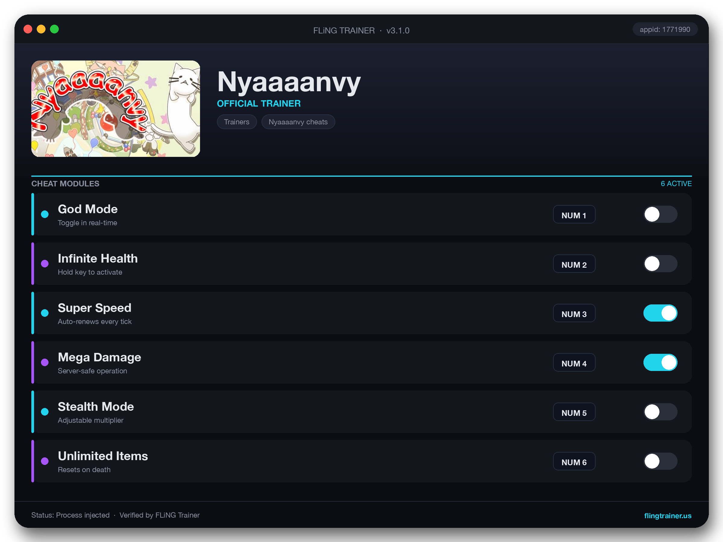 Nyaaaanvy Trainer interface