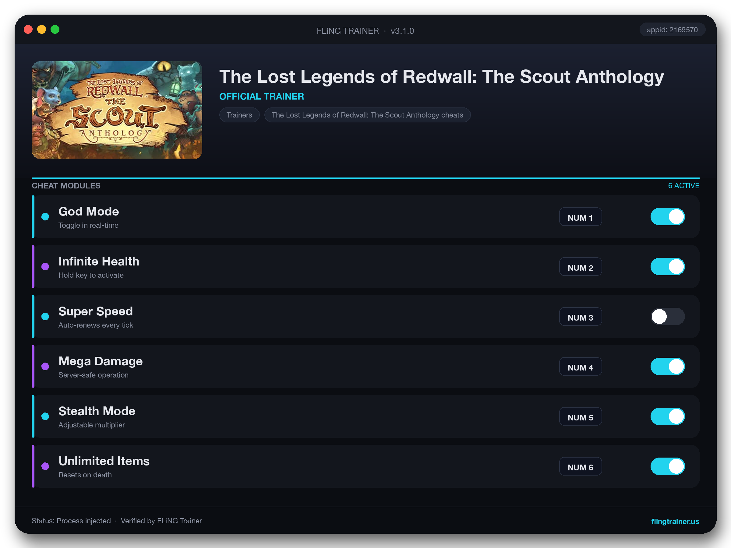 The Lost Legends of Redwall: The Scout Anthology Trainer interface