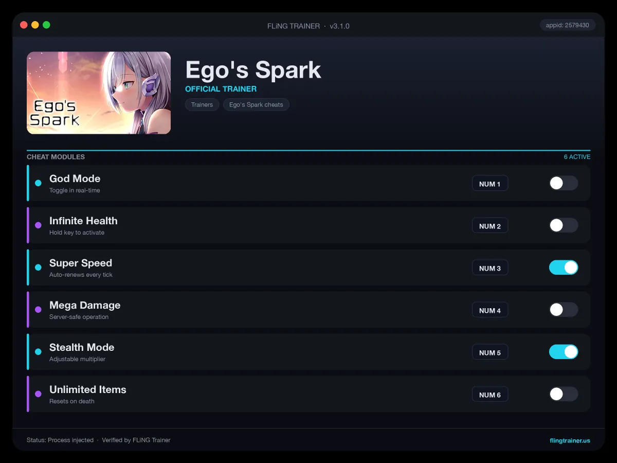 Ego's Spark Trainer interface