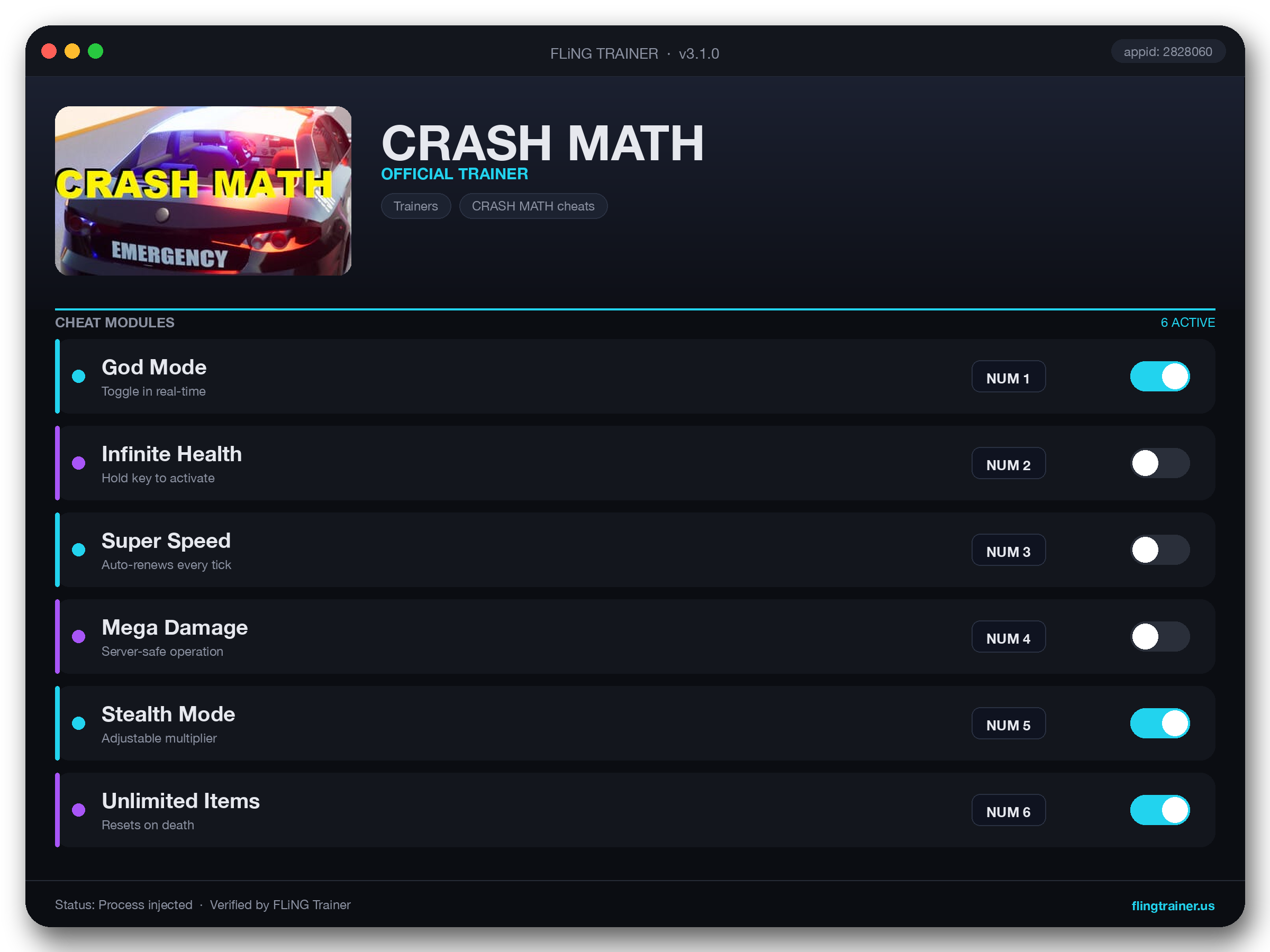 CRASH MATH Trainer interface