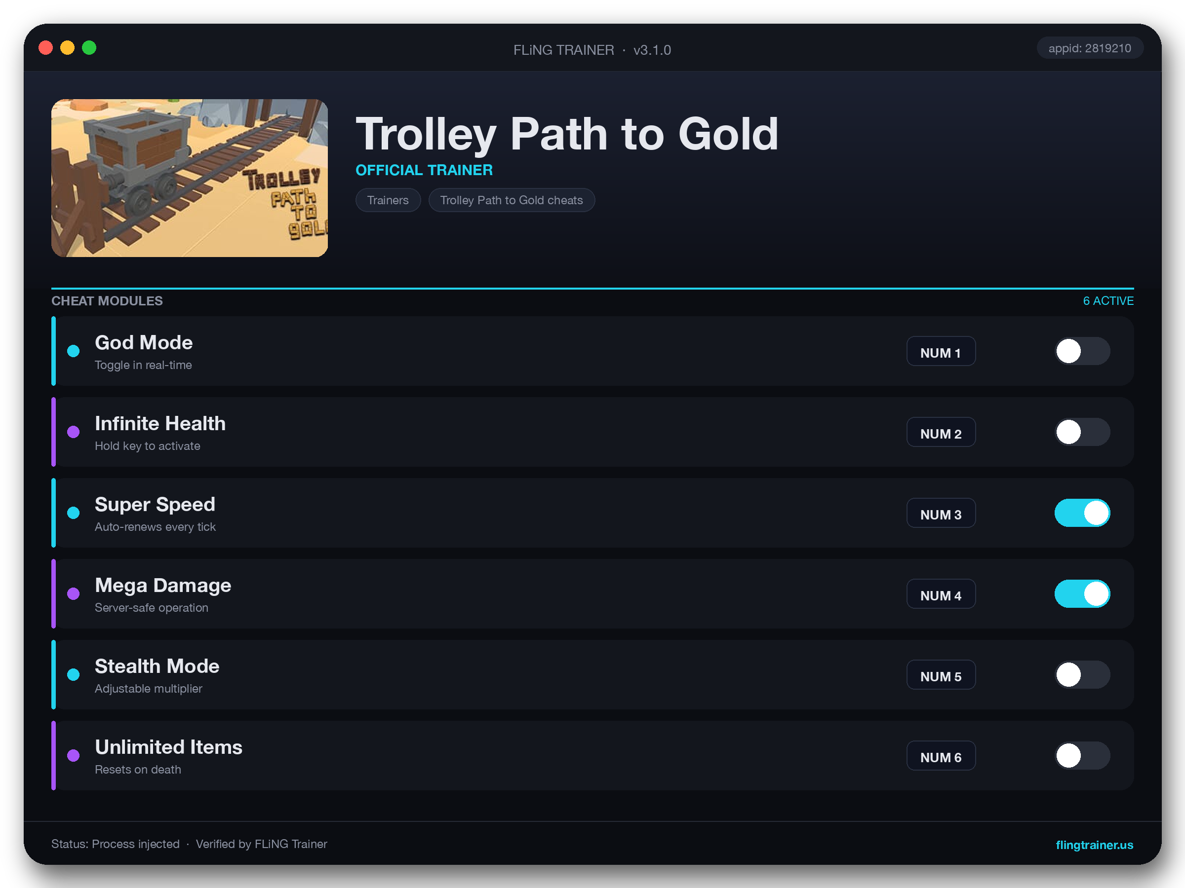 Trolley Path to Gold Trainer interface