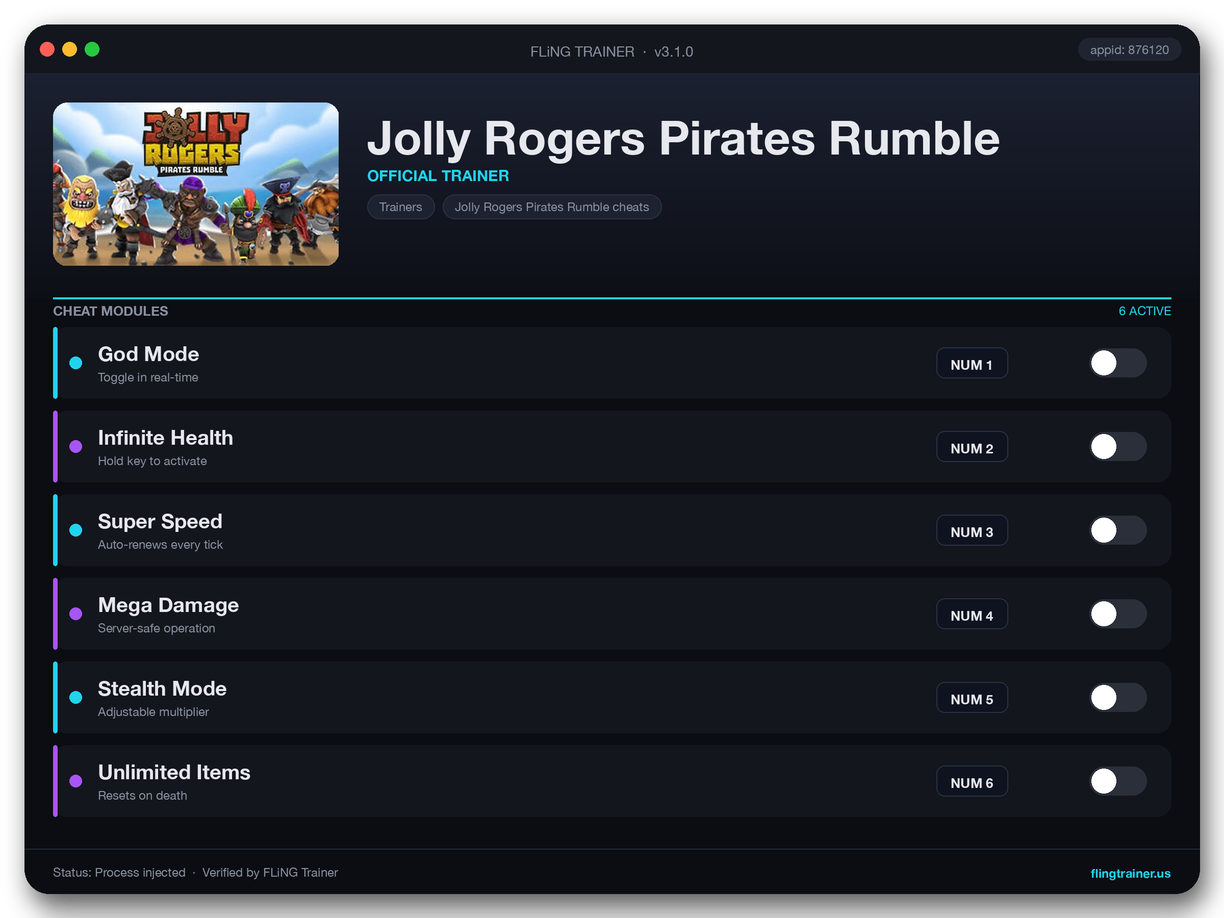 Jolly Rogers Pirates Rumble Trainer interface