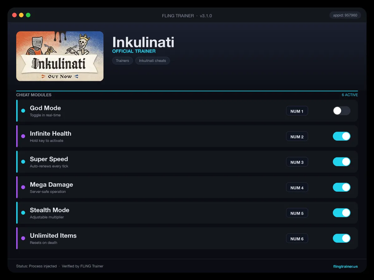 Inkulinati Trainer interface