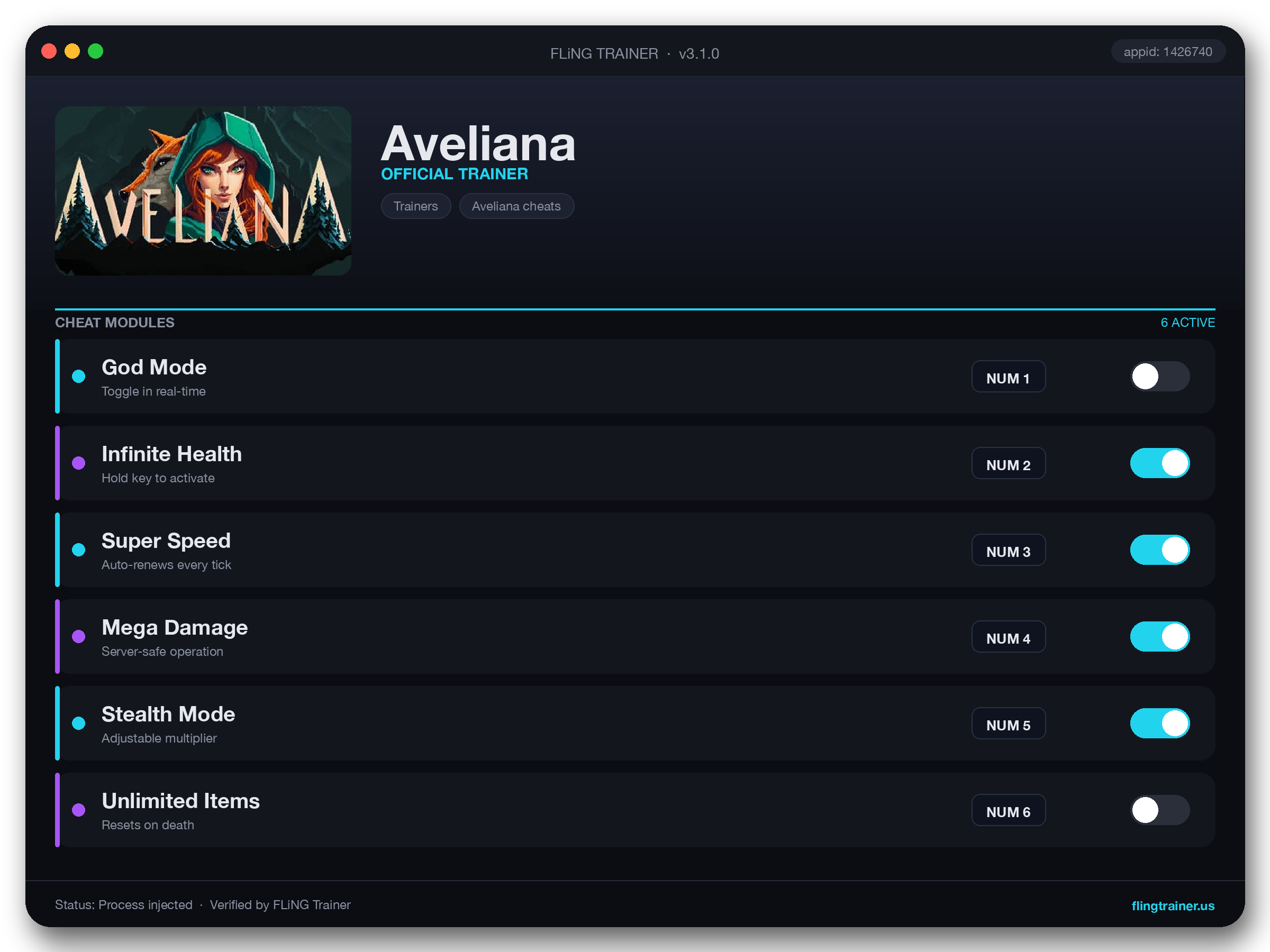 Aveliana Trainer interface
