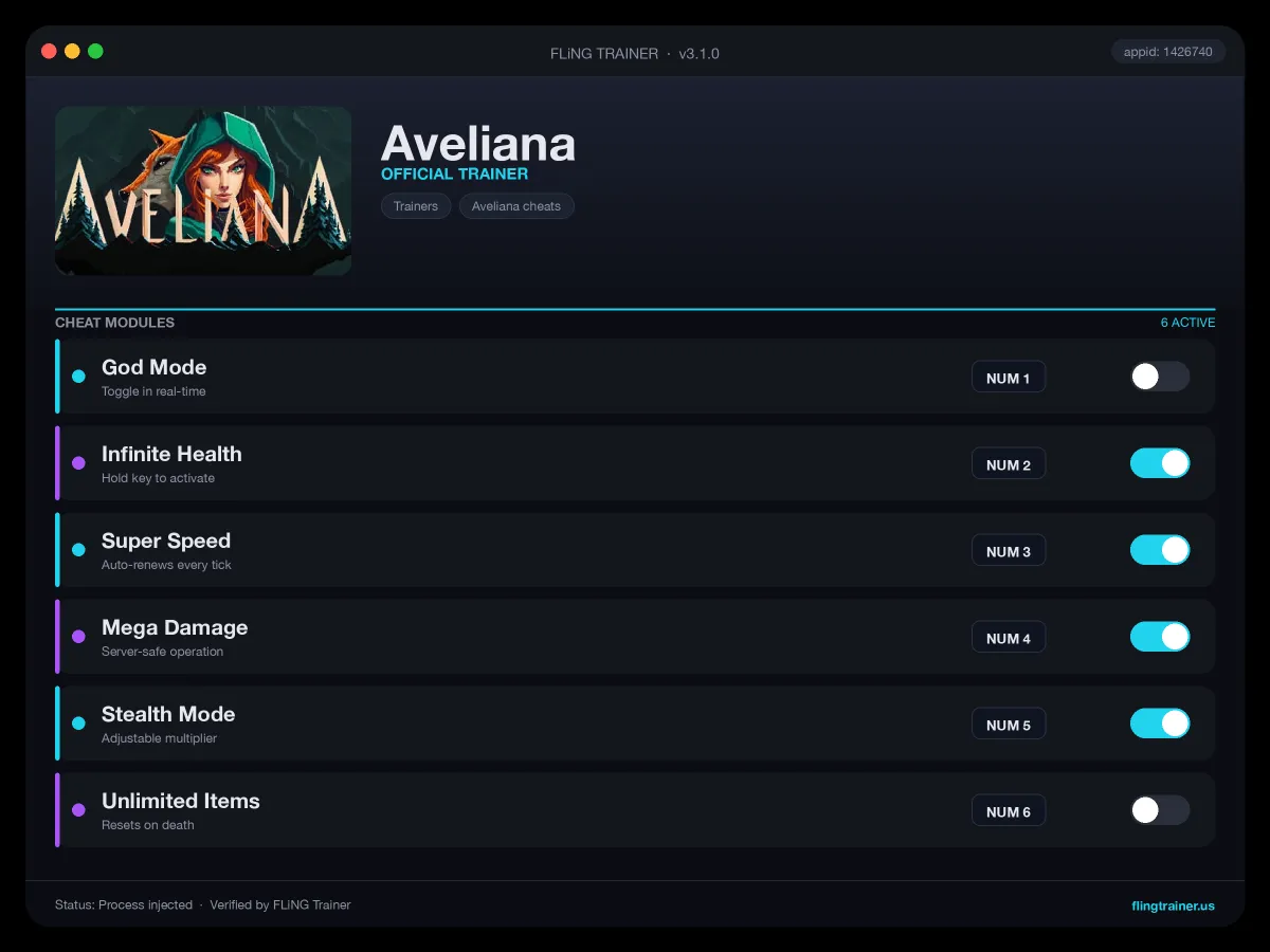 Aveliana Trainer interface