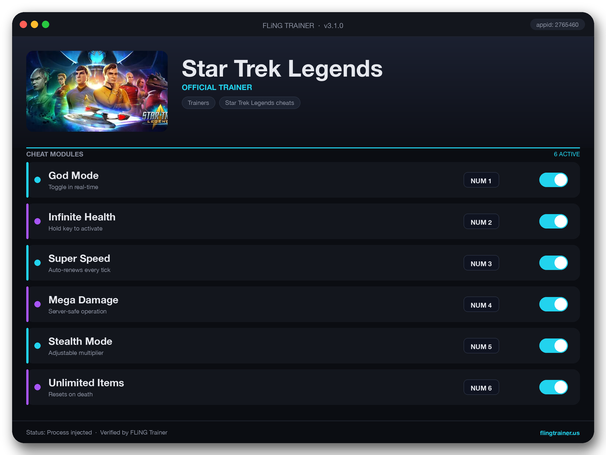Star Trek Legends Trainer interface