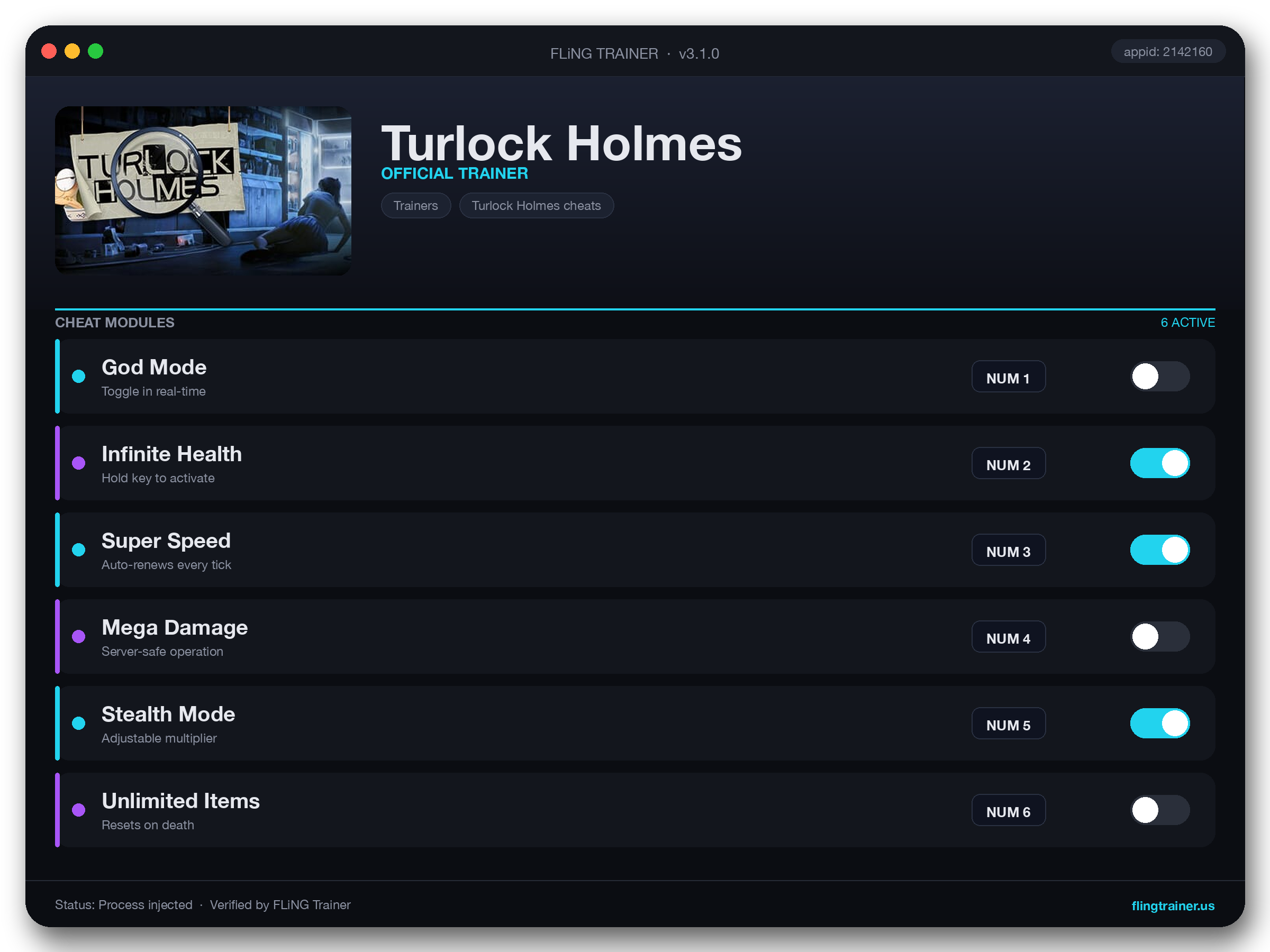Turlock Holmes Trainer interface