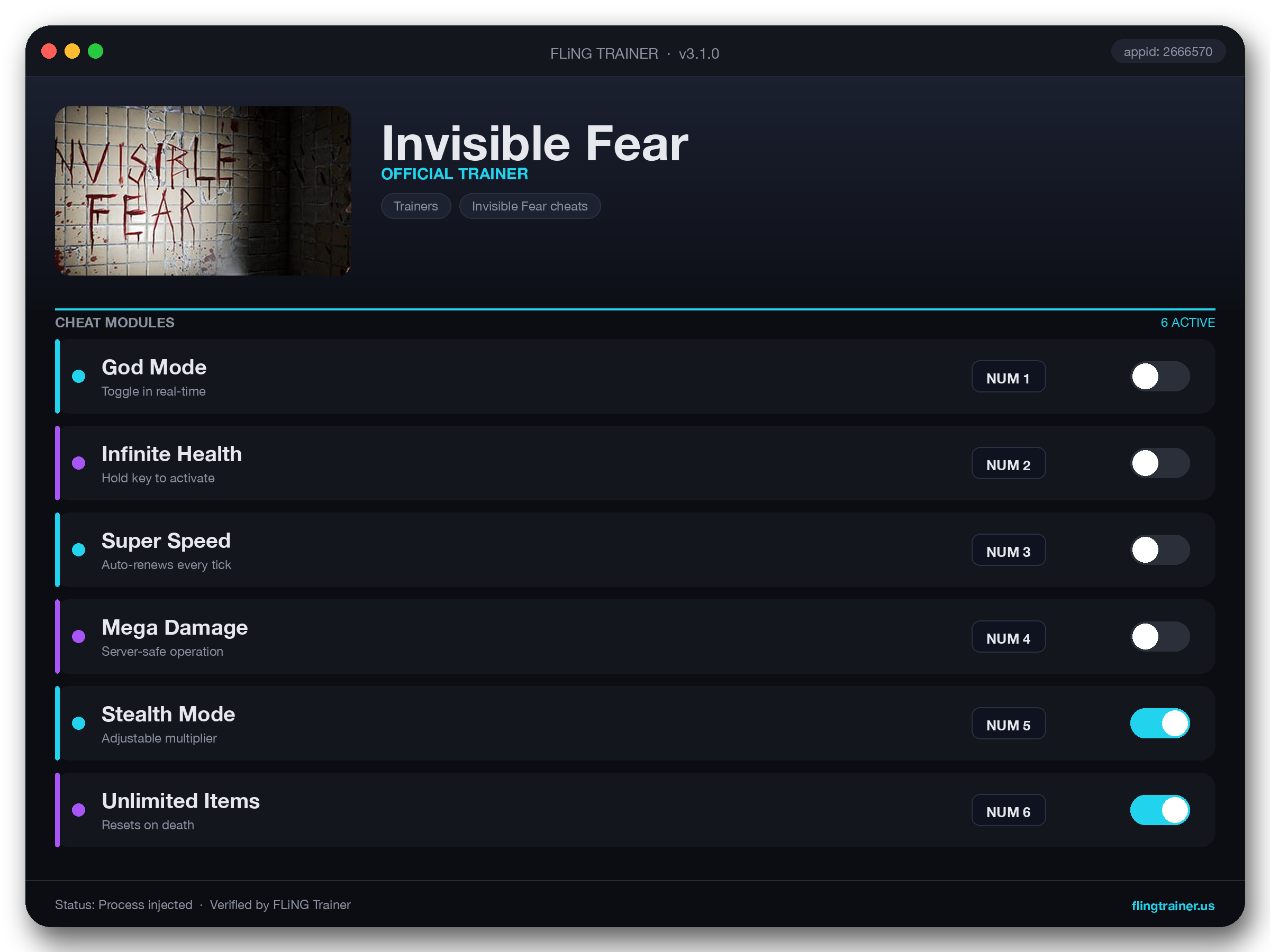 Invisible Fear Trainer interface