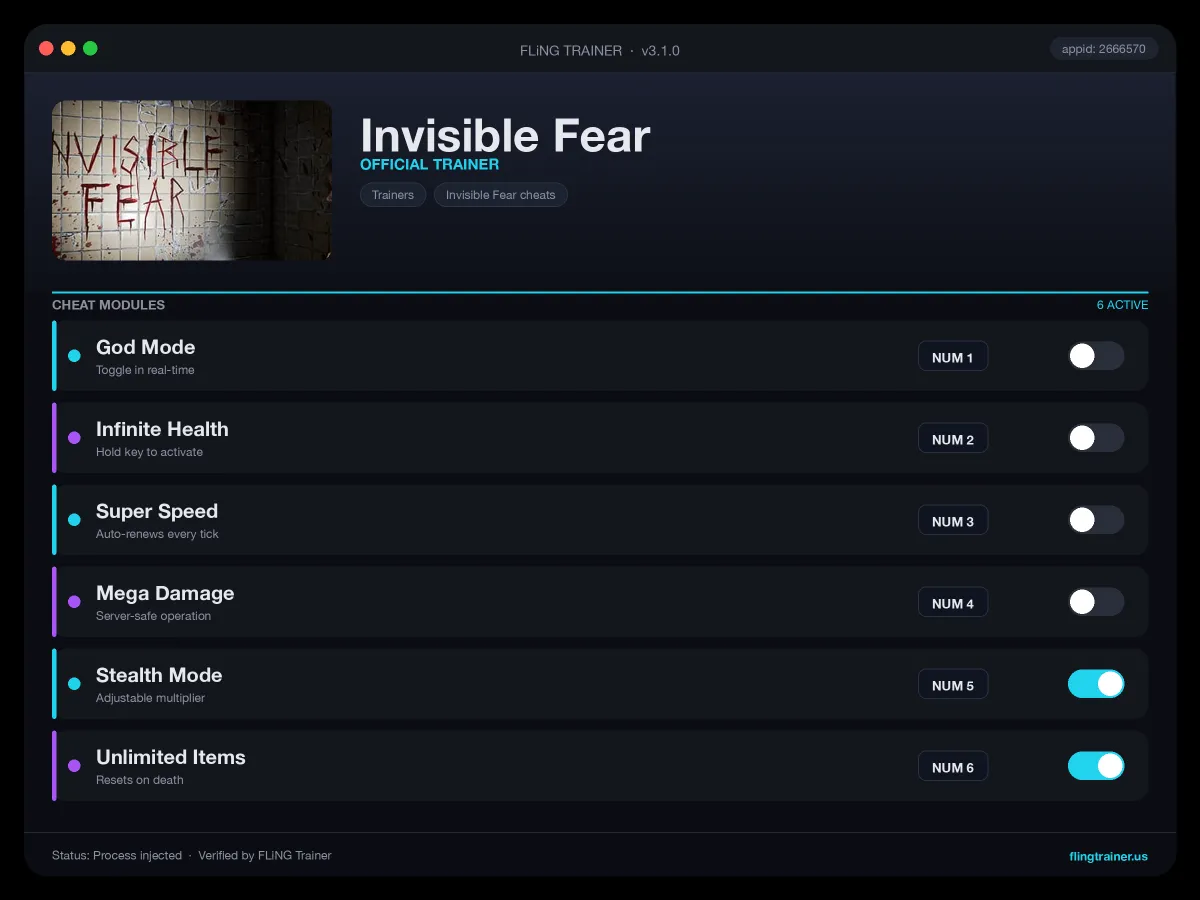 Invisible Fear Trainer interface