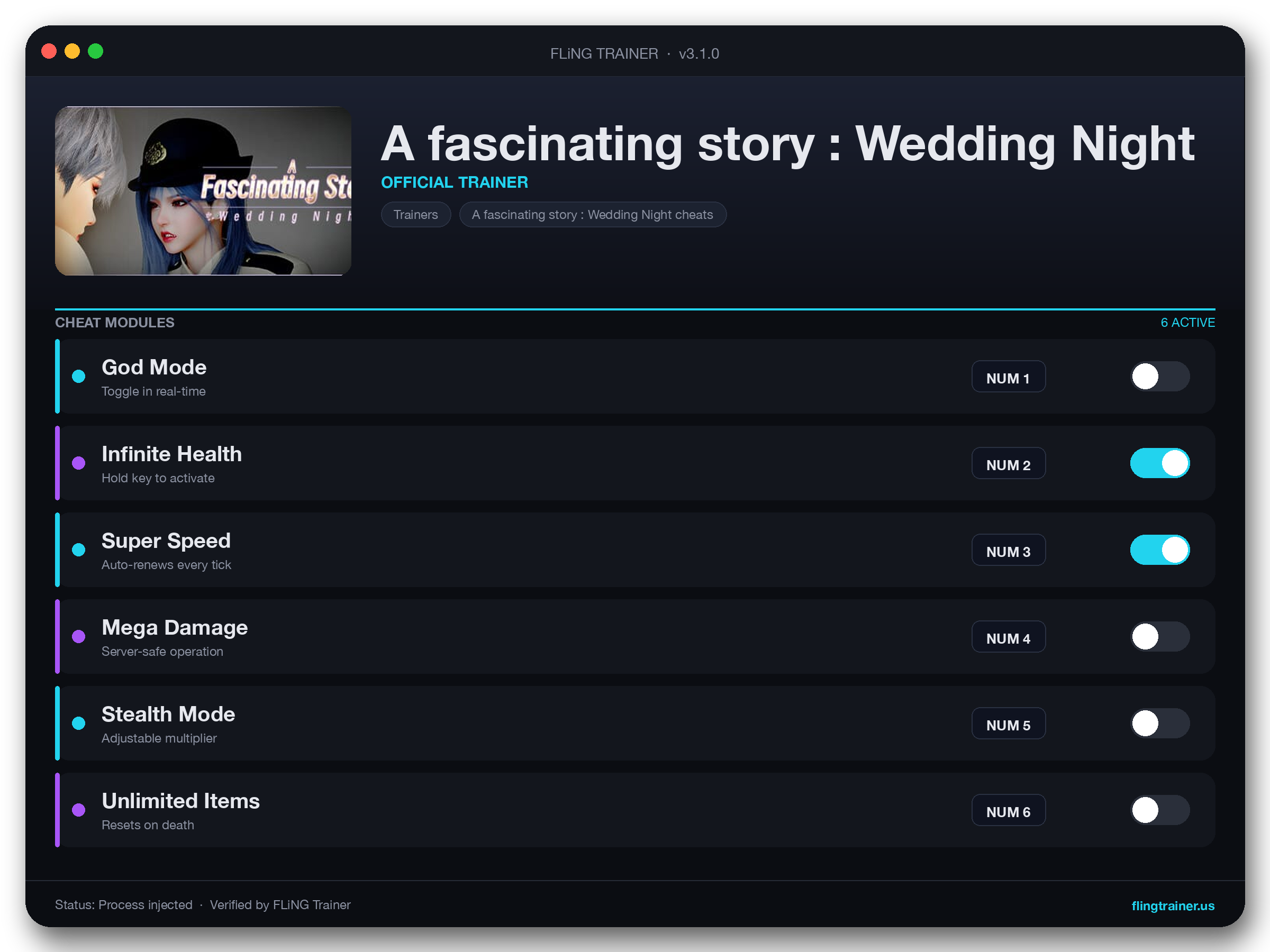 A fascinating story : Wedding Night Trainer interface