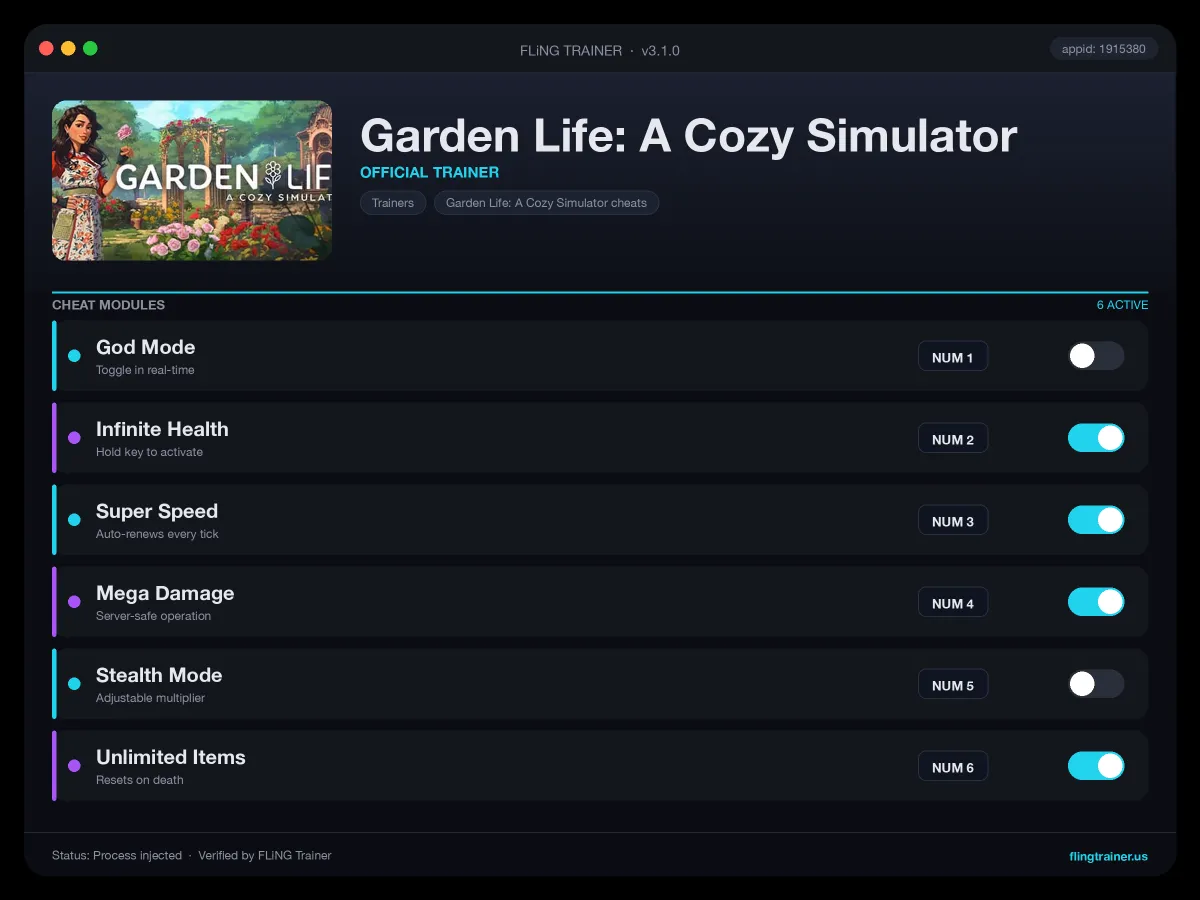 Garden Life: A Cozy Simulator Trainer interface