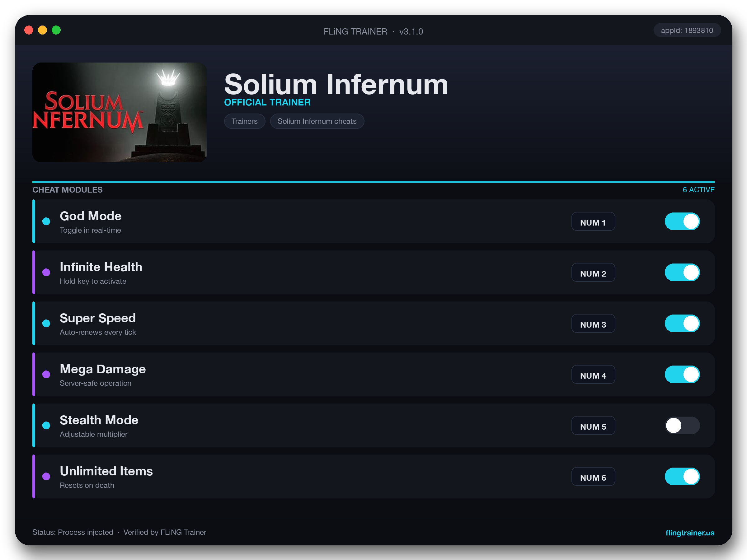 Solium Infernum Trainer interface