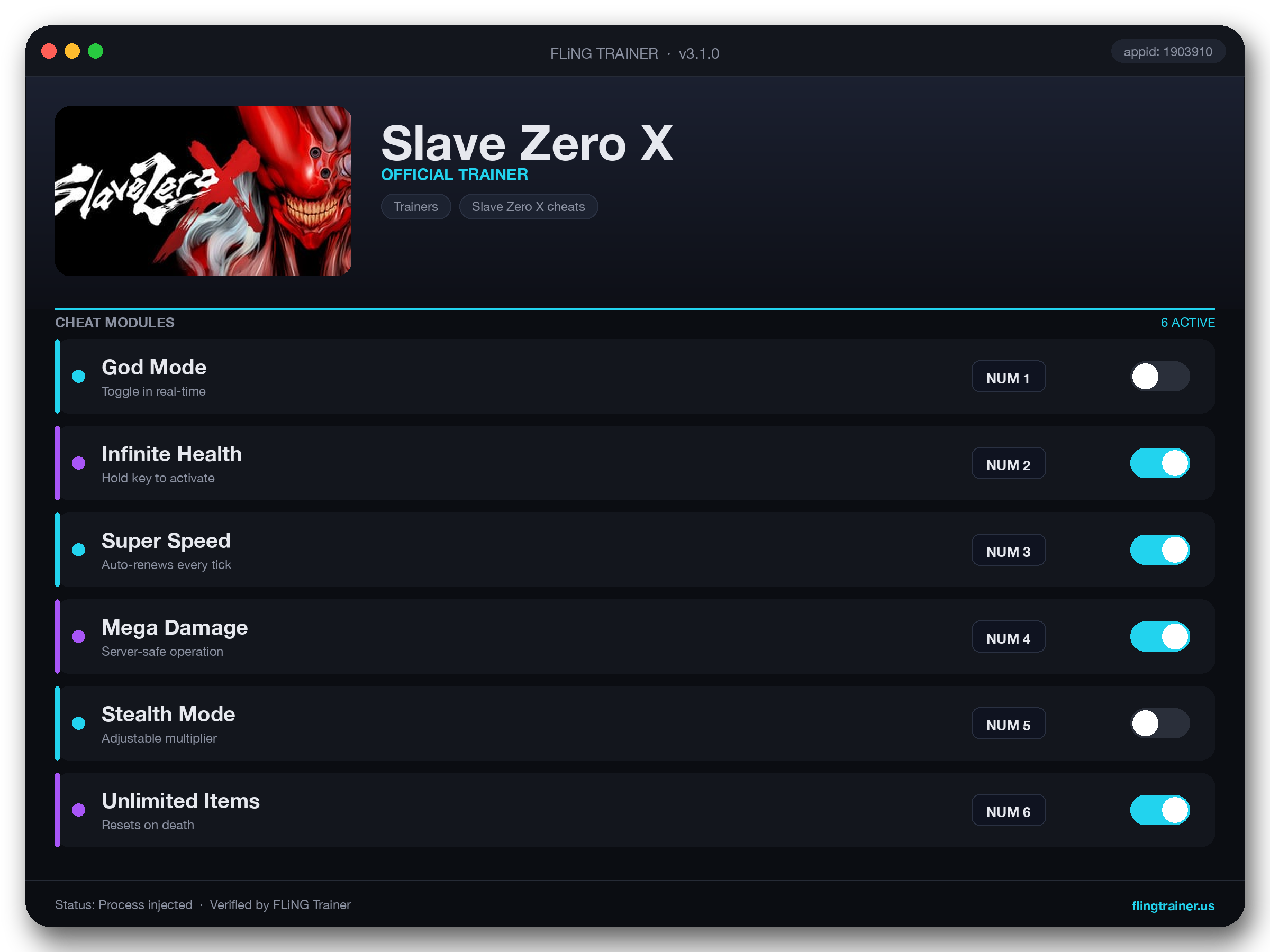 Slave Zero X Trainer interface