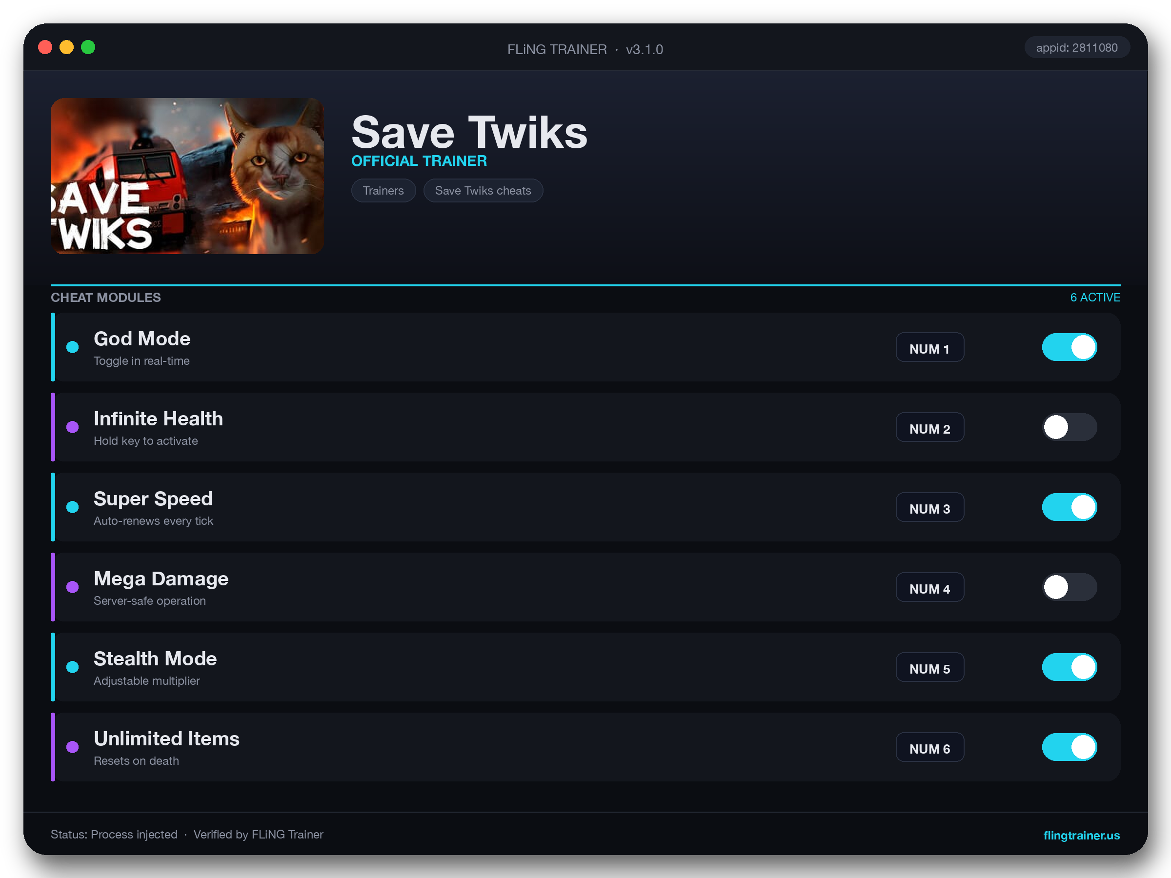Save Twiks Trainer interface