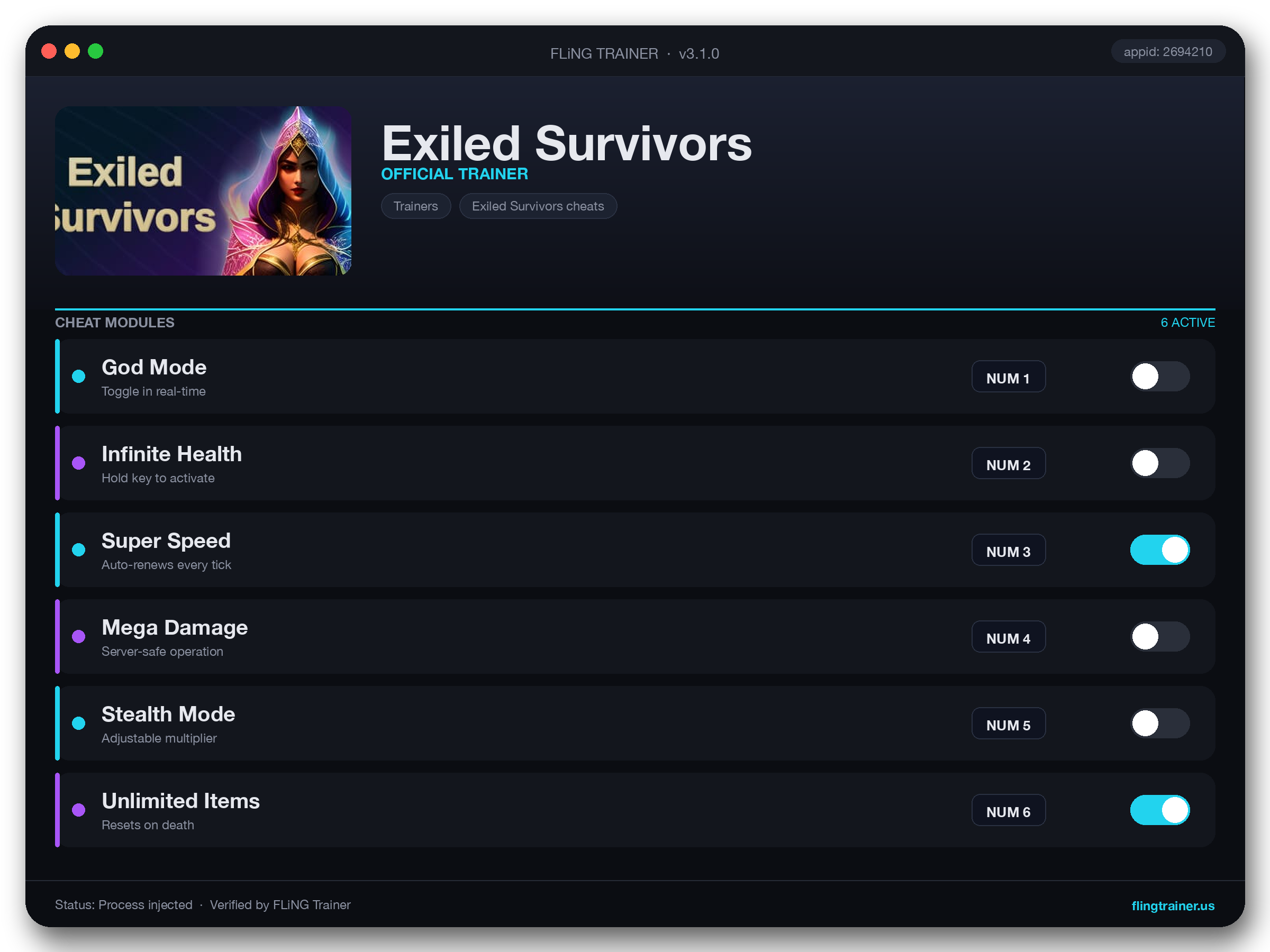 Exiled Survivors Trainer interface