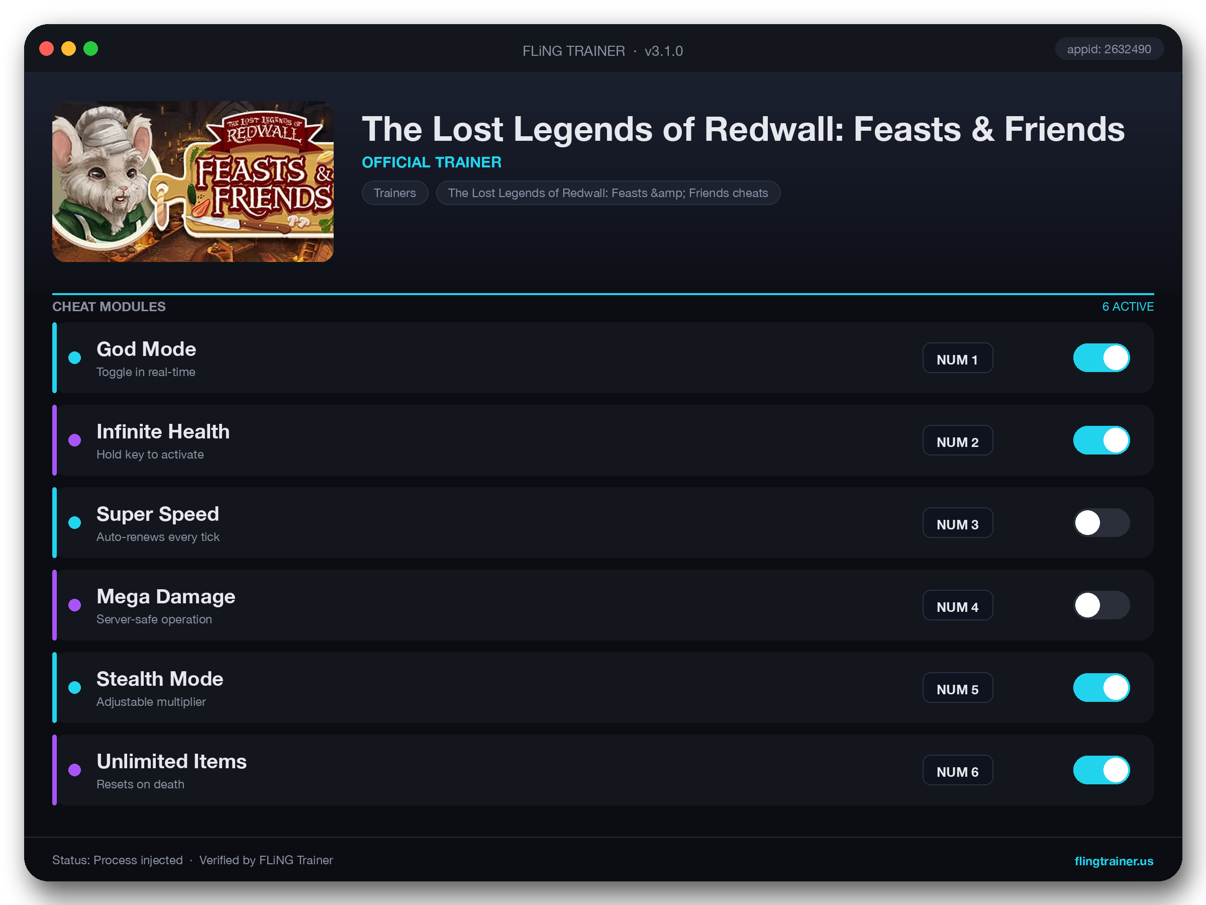 The Lost Legends of Redwall: Feasts & Friends Trainer interface
