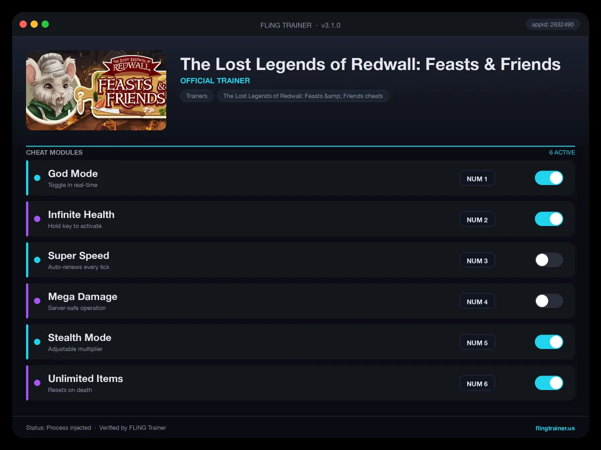 The Lost Legends of Redwall: Feasts & Friends Trainer interface