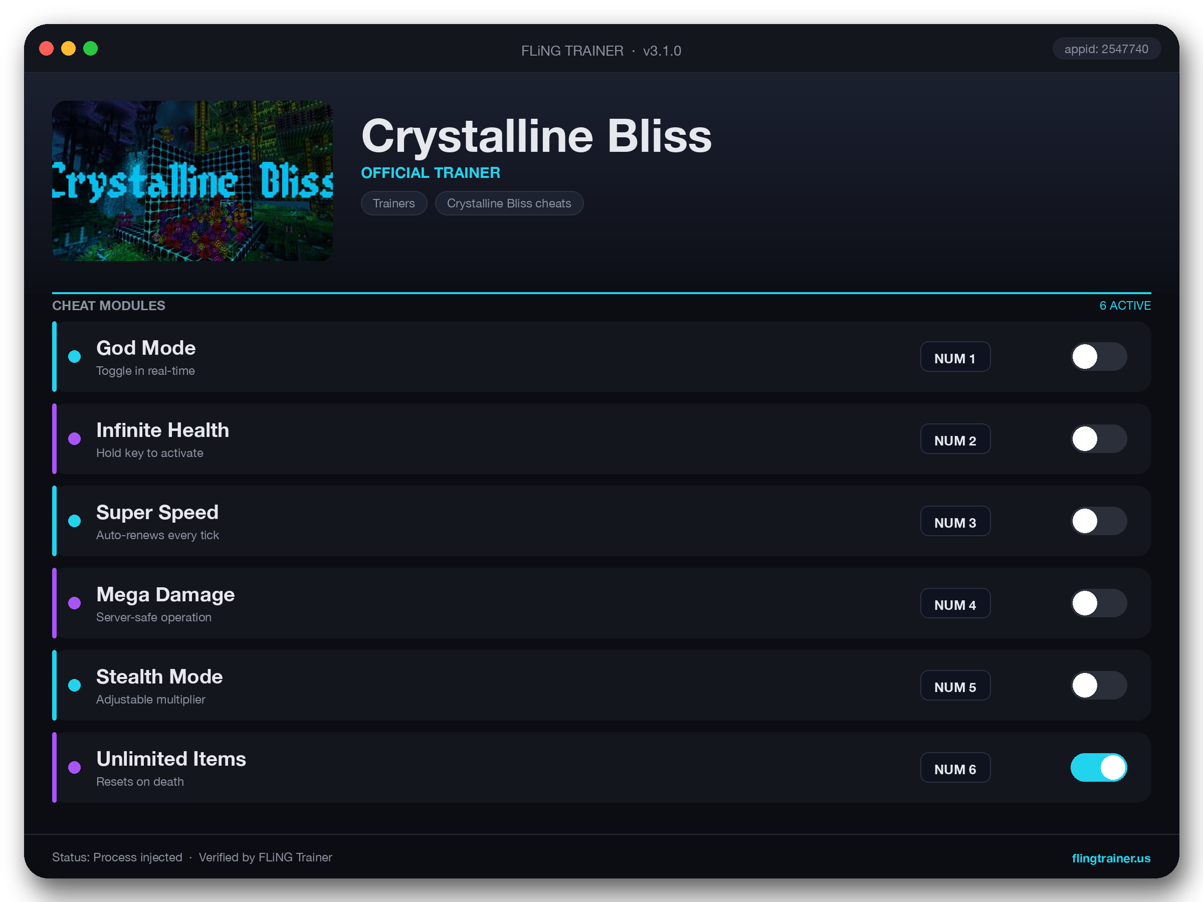 Crystalline Bliss Trainer interface