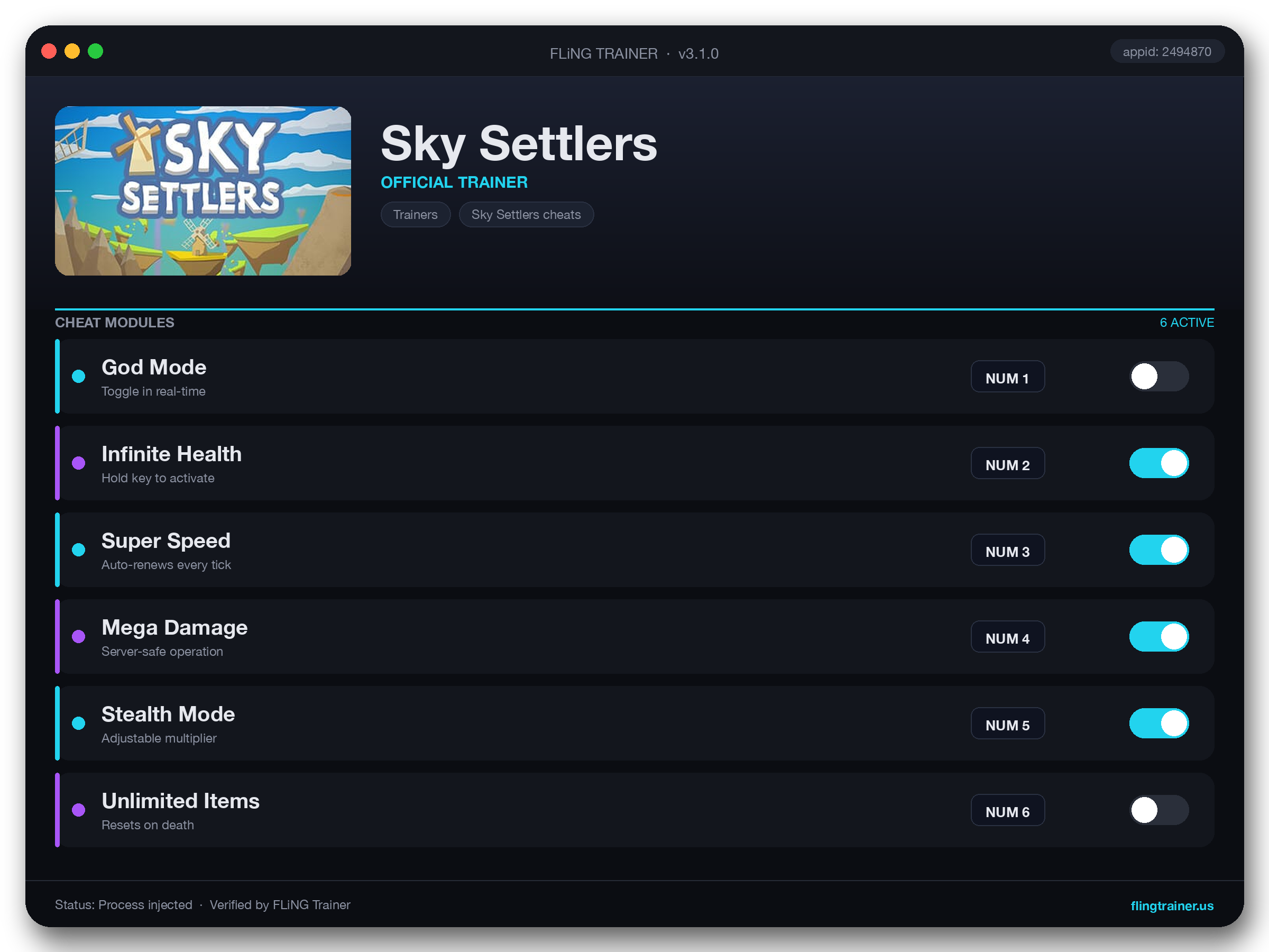 Sky Settlers Trainer interface