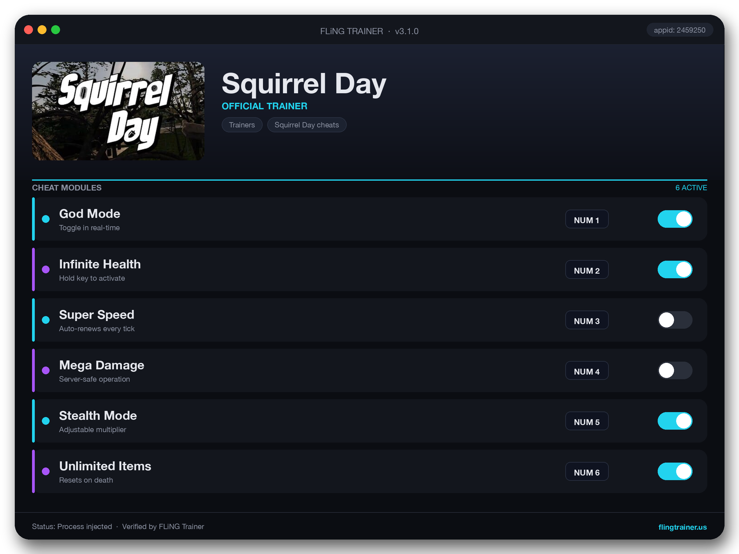 Squirrel Day Trainer interface