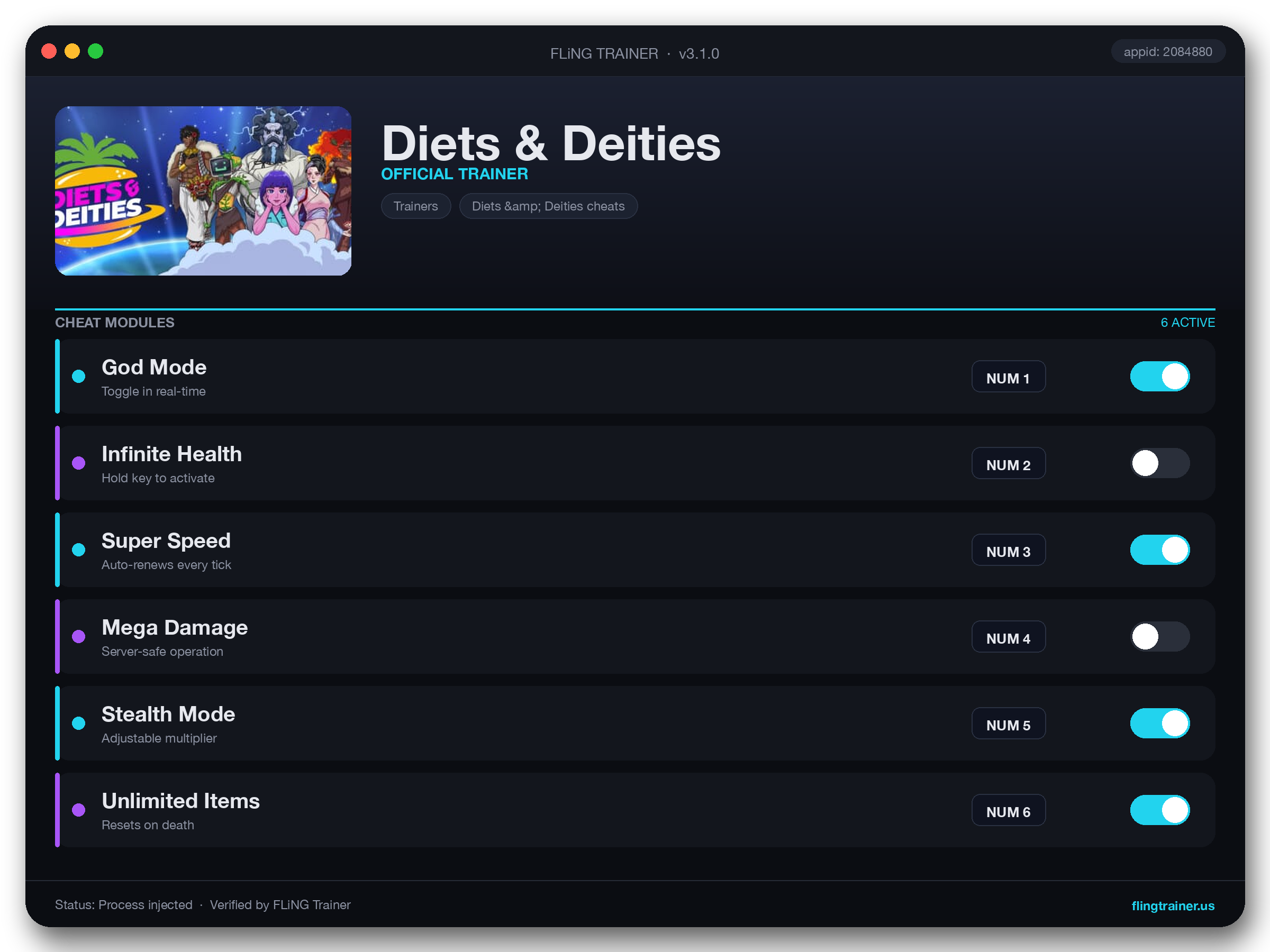 Diets & Deities Trainer interface