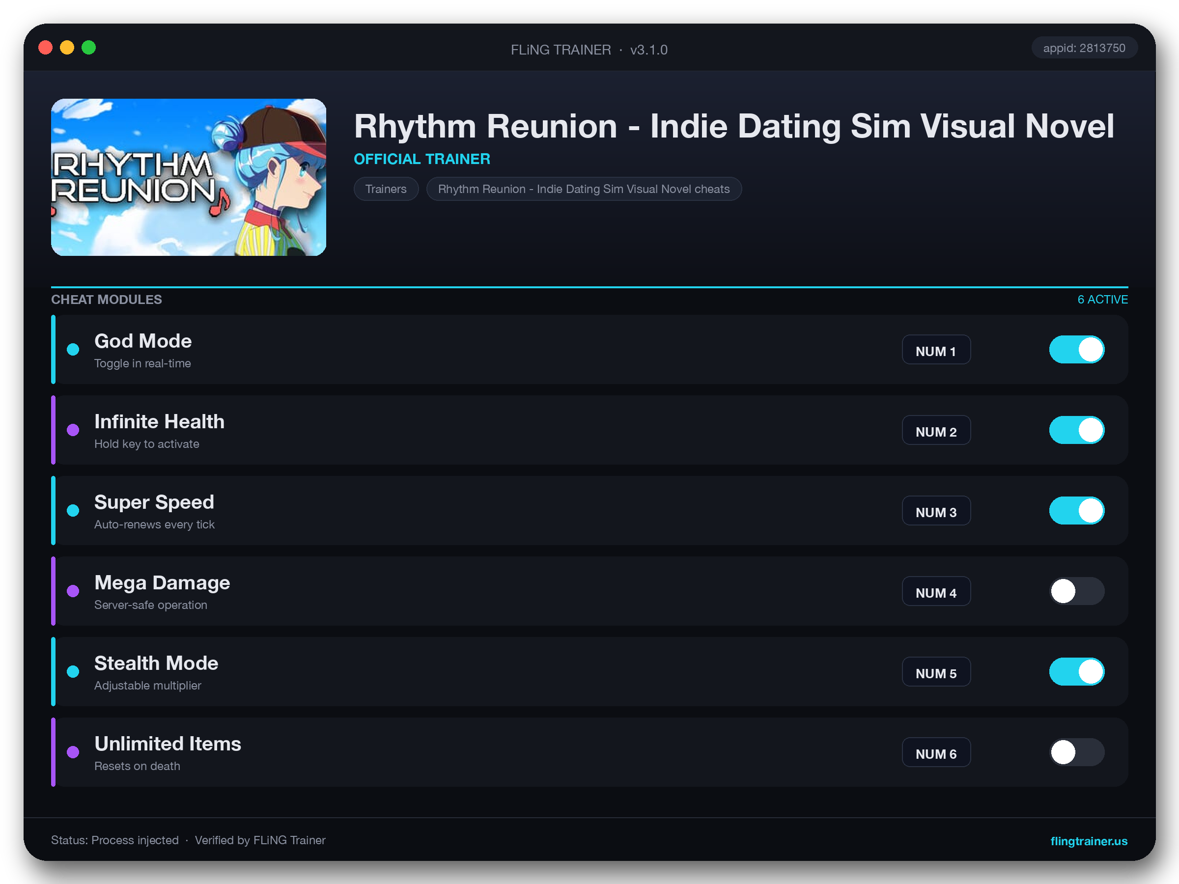 Rhythm Reunion - Indie Dating Sim Visual Novel Trainer interface